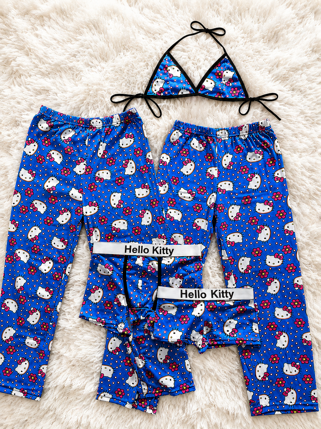 hello kitty puntitos fondo azul pijama 5 piezas