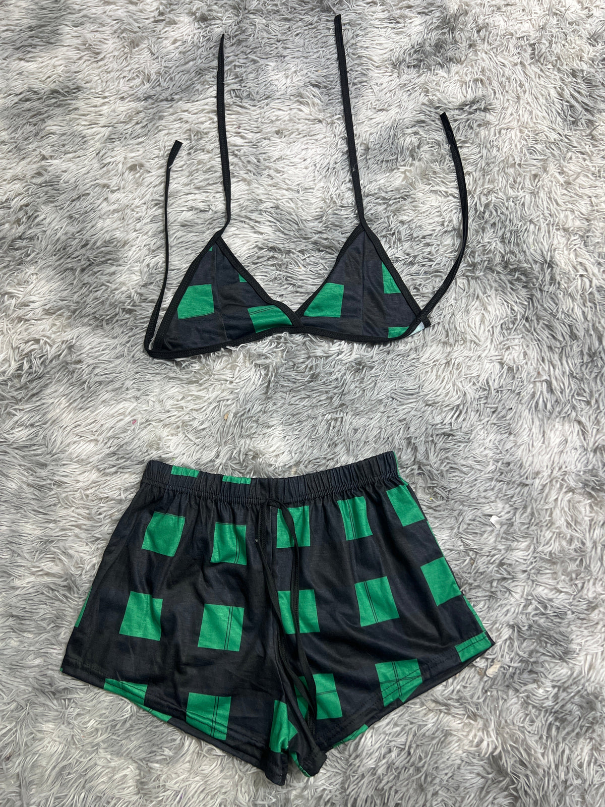 Cuadros Verdes Y Negros Top Con Short Unitalla De Brush