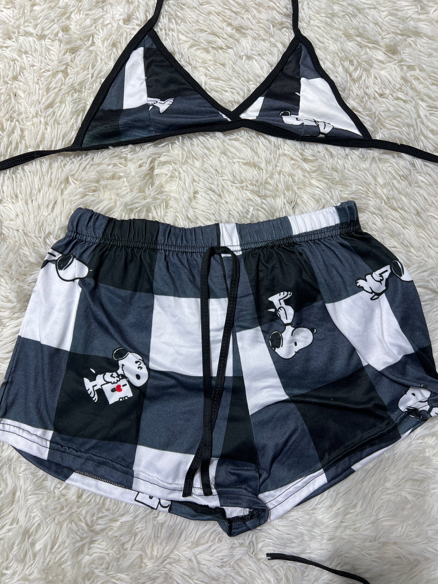 Snoopy cuadros negros top con short unitalla de brush