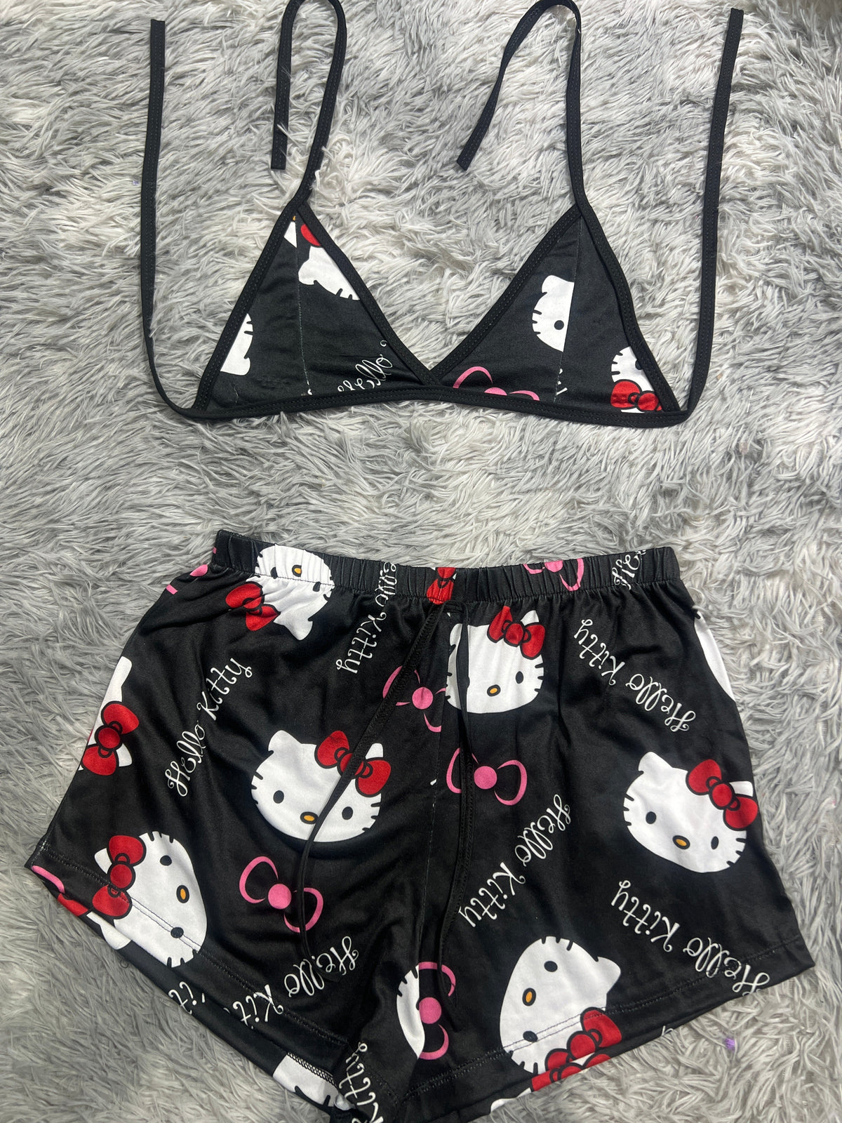 Hello Kitty Negro Con Moños Rosas Top Con Short Unitalla De Brush