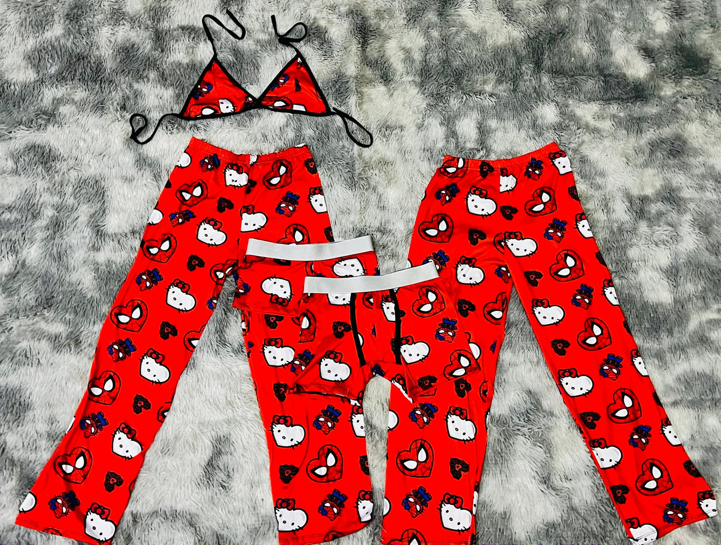 SpiderKitty red Print 5 piece pajama set For Couple🐱