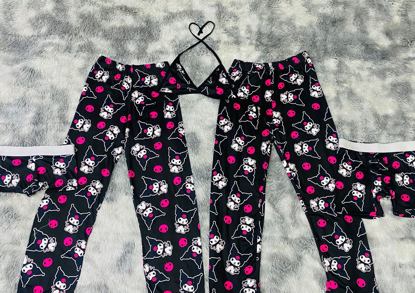 Kuromi Couple Black Pink 5 piece pajama set Cozy Nightwear Duo 😍🌙