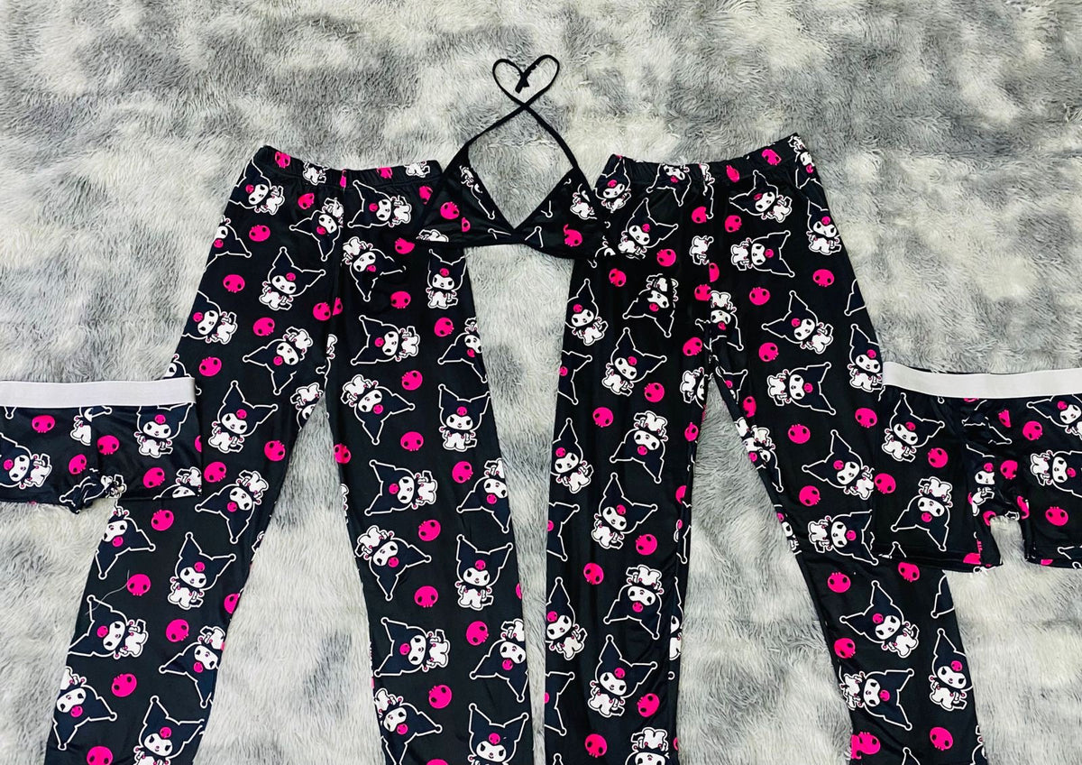 Kuromi Couple Negro Rosa Pijama De 5 Piezas