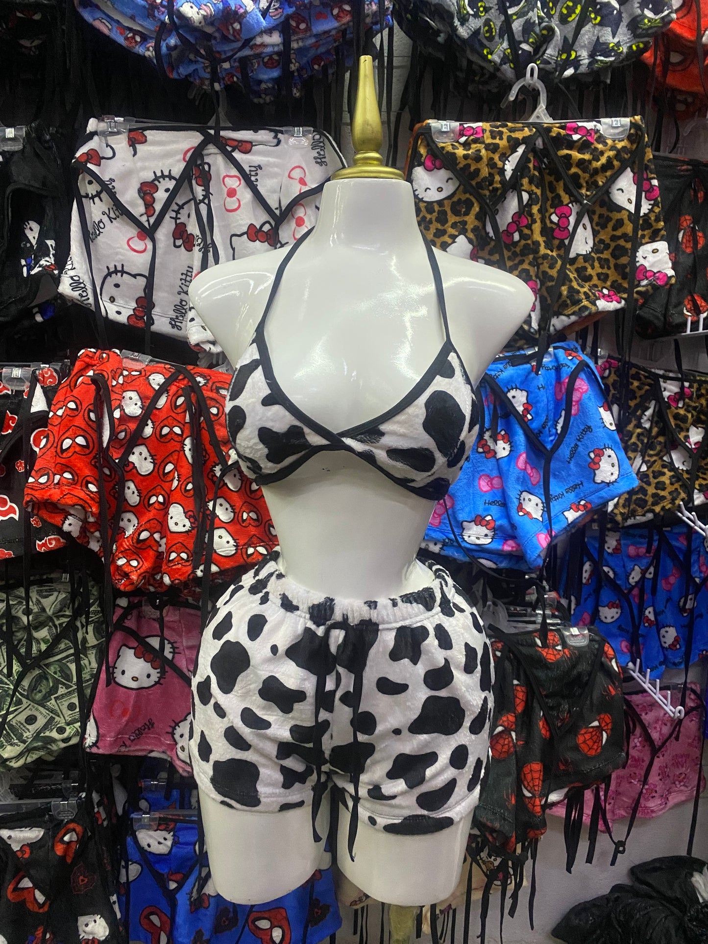 Manchas de vaca Pijama de dama short con top individual de dama afelpado