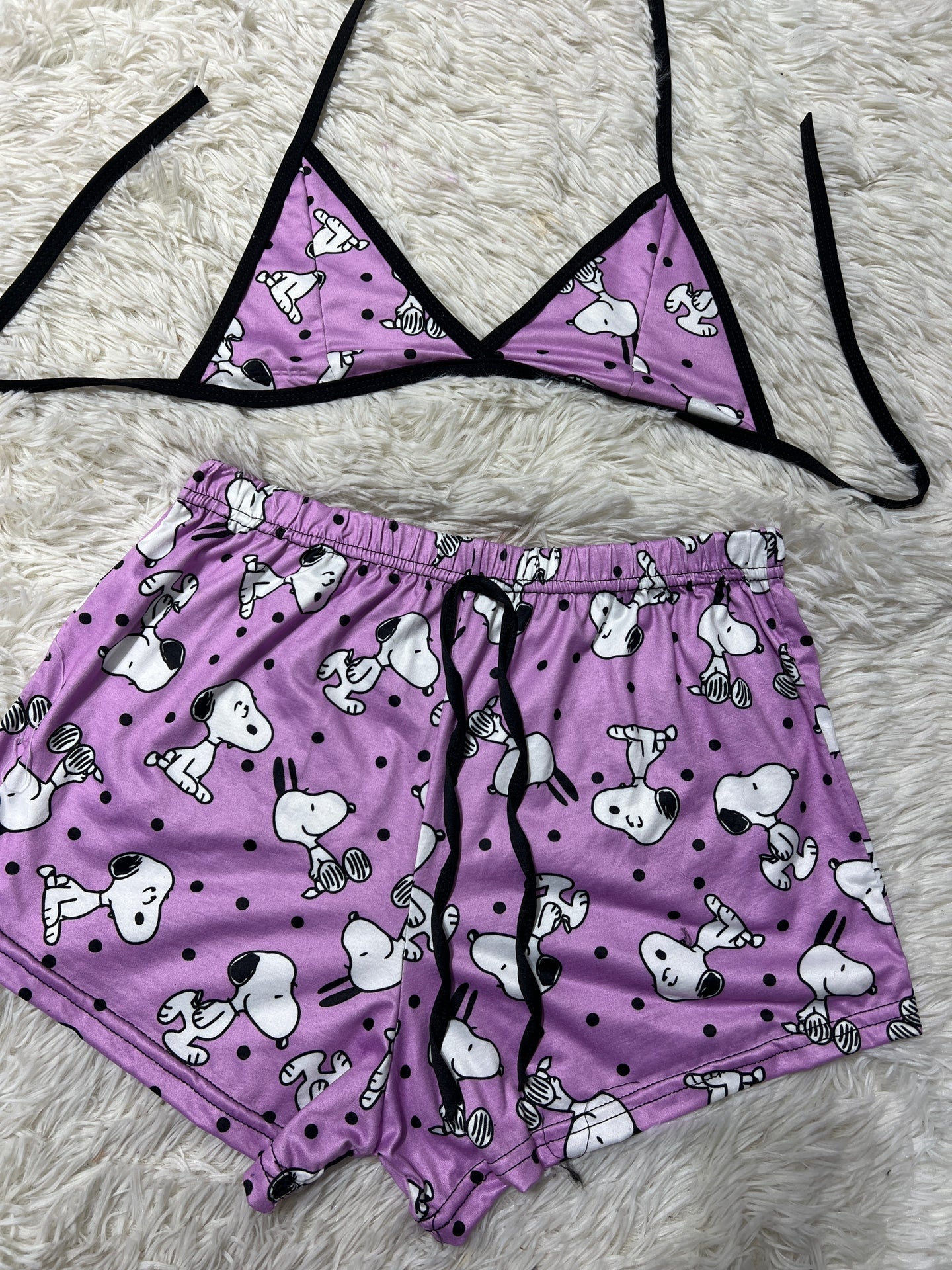 Snoopy morado puntos top con short unitalla de brush