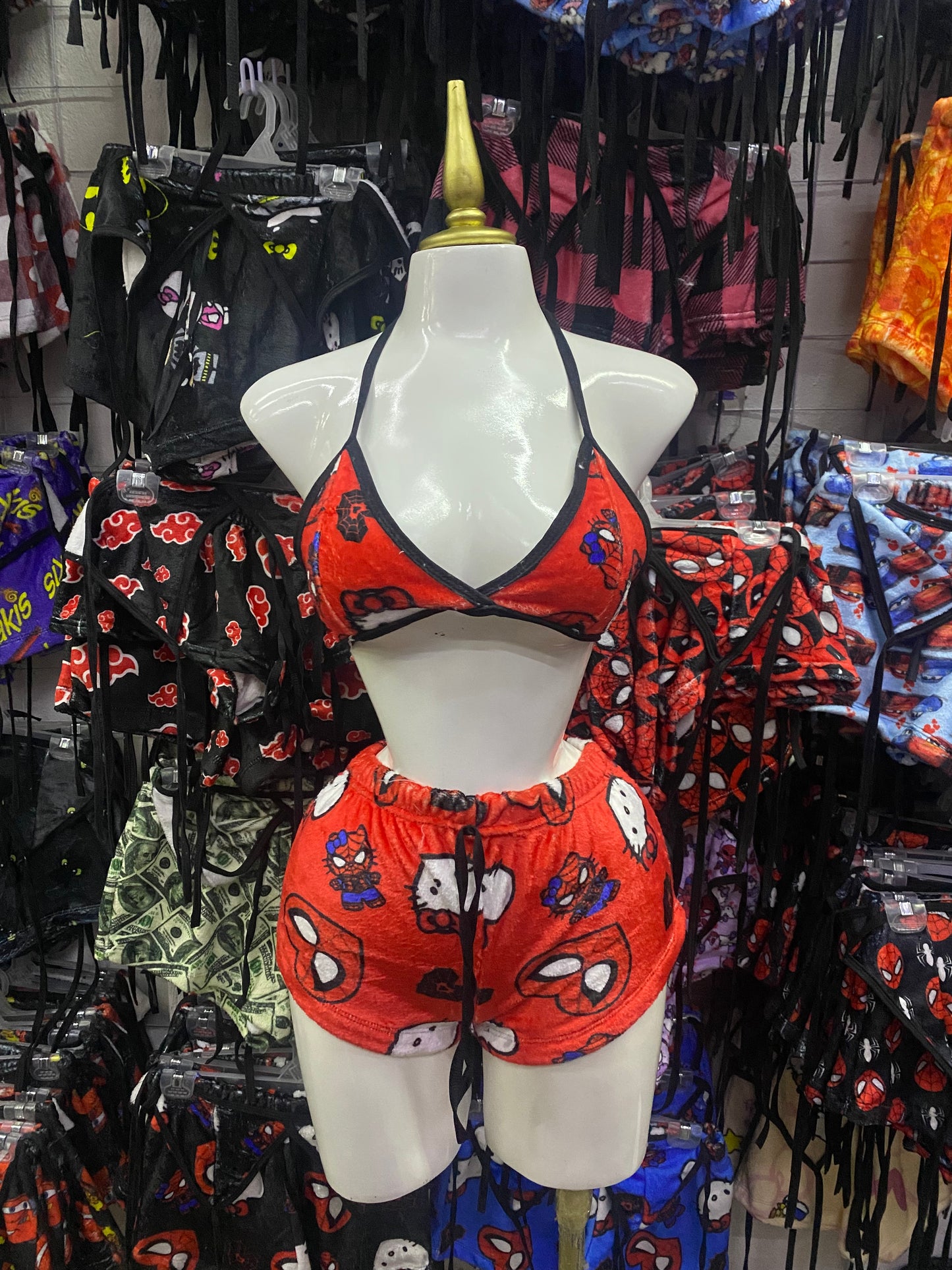 Spider kitty rojo Pijama de dama short con top individual de dama afelpado