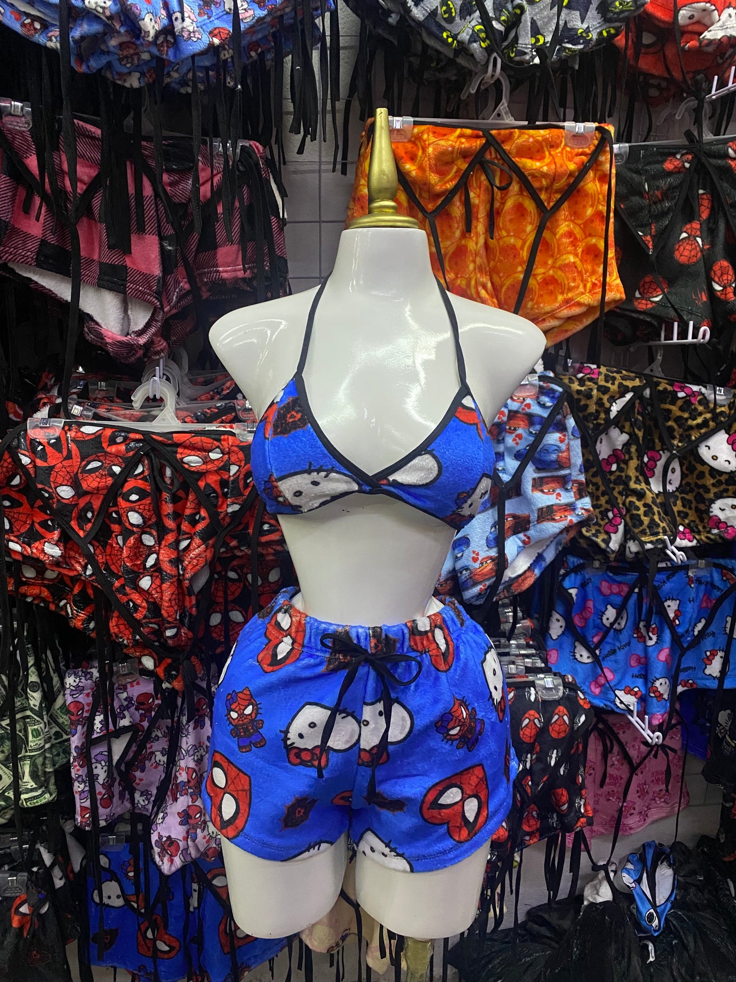 Spider kitty corazón azul Pijama de dama short con top individual de dama afelpado