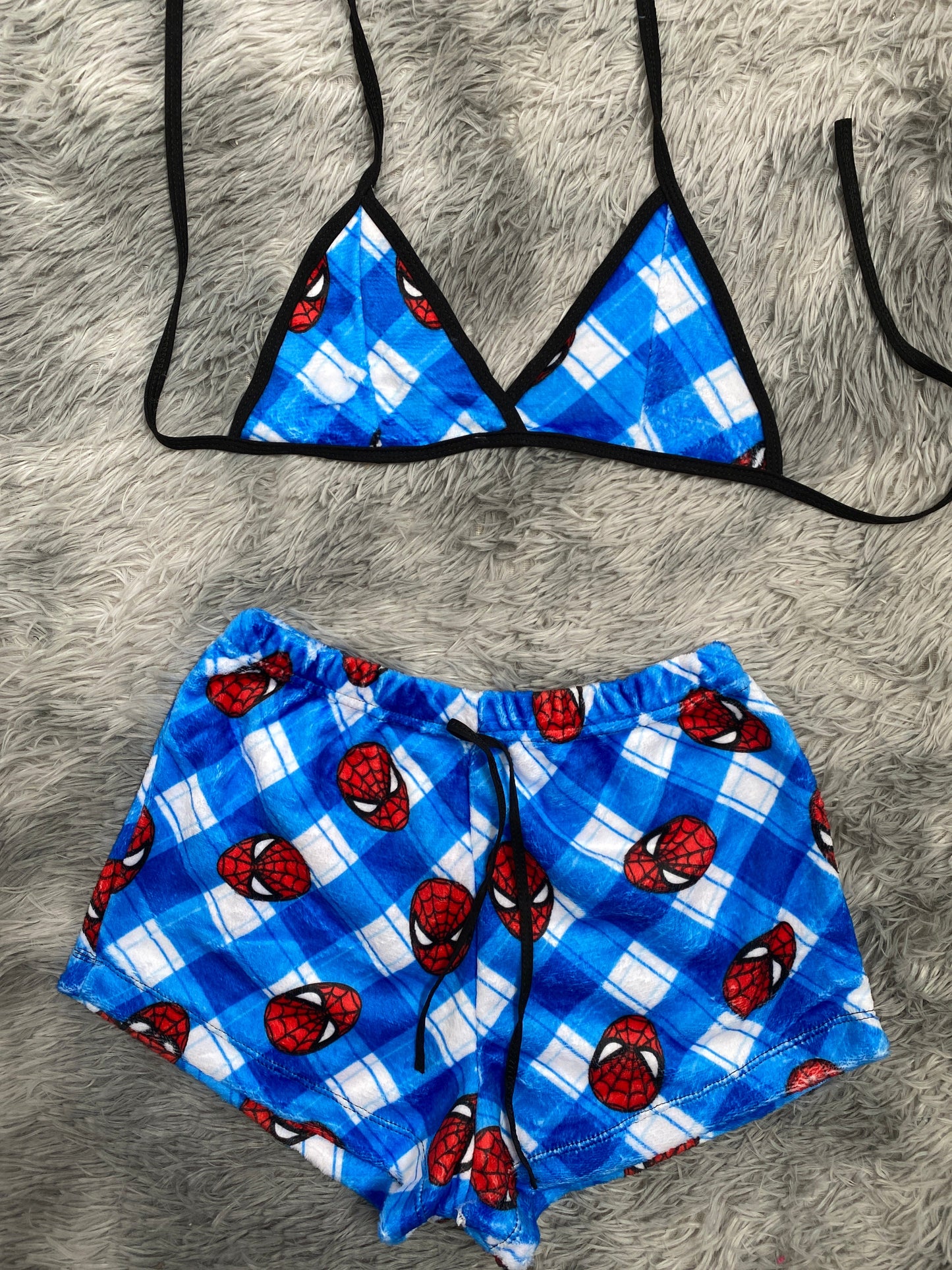 Spiderman cuadros azules Top Con Short Unitalla De afelpado