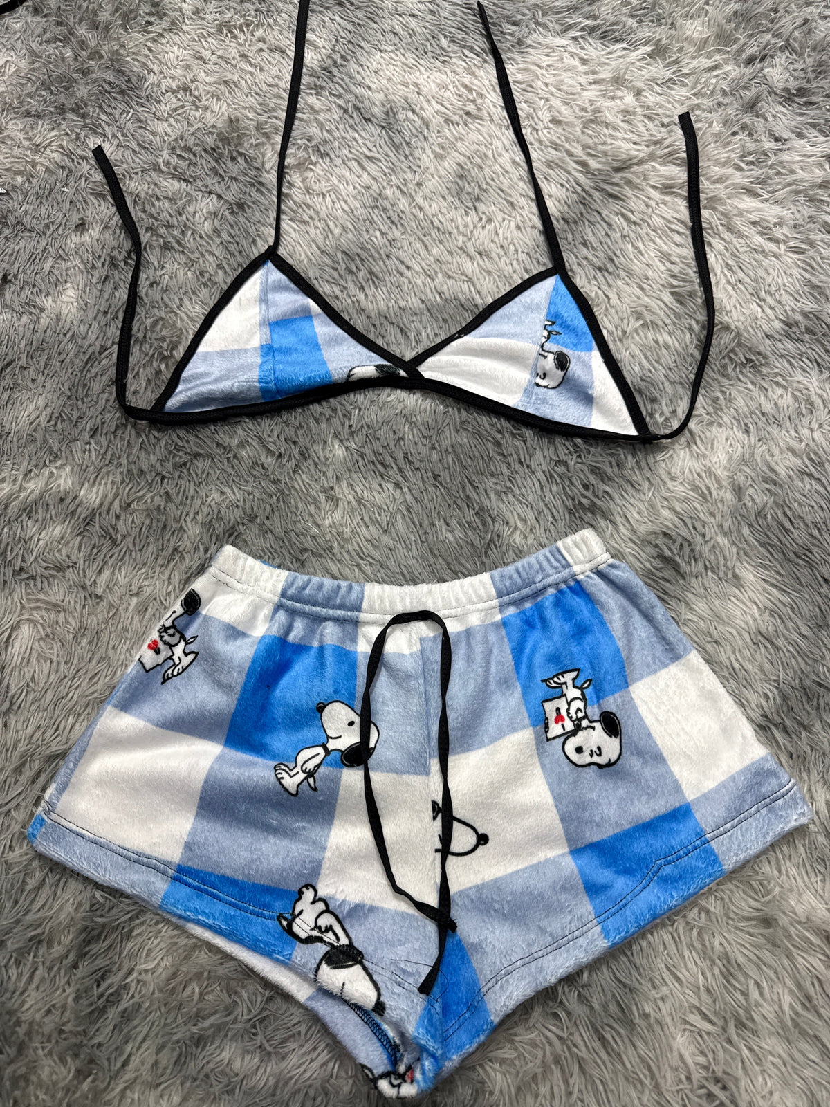 Snoopy Cuadros Azules (copia) Top Con Short Unitalla De Afelpado