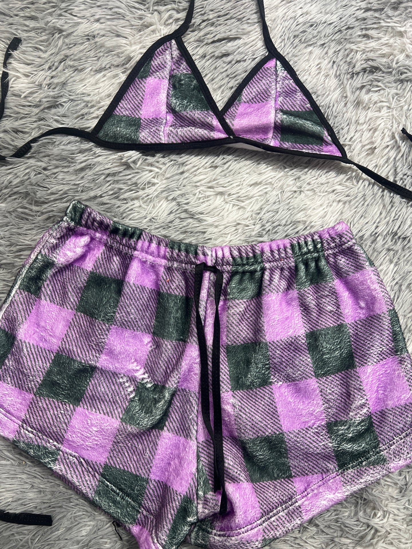 Cuadros morados Top con short unitalla de afelpado