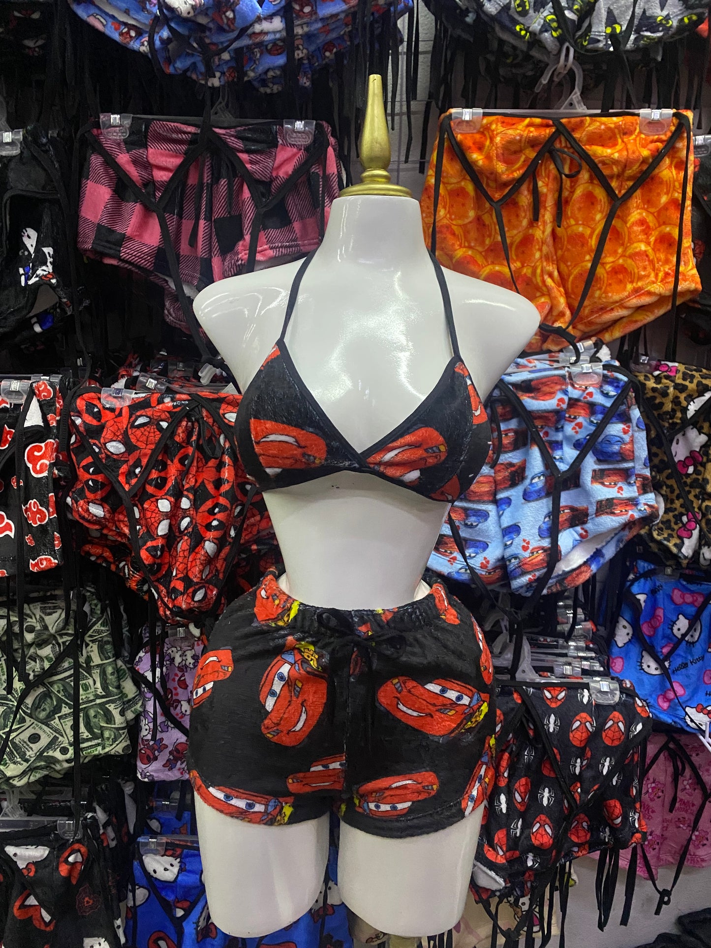 Cars dibujo negro Pijama de dama short con top individual de dama afelpado