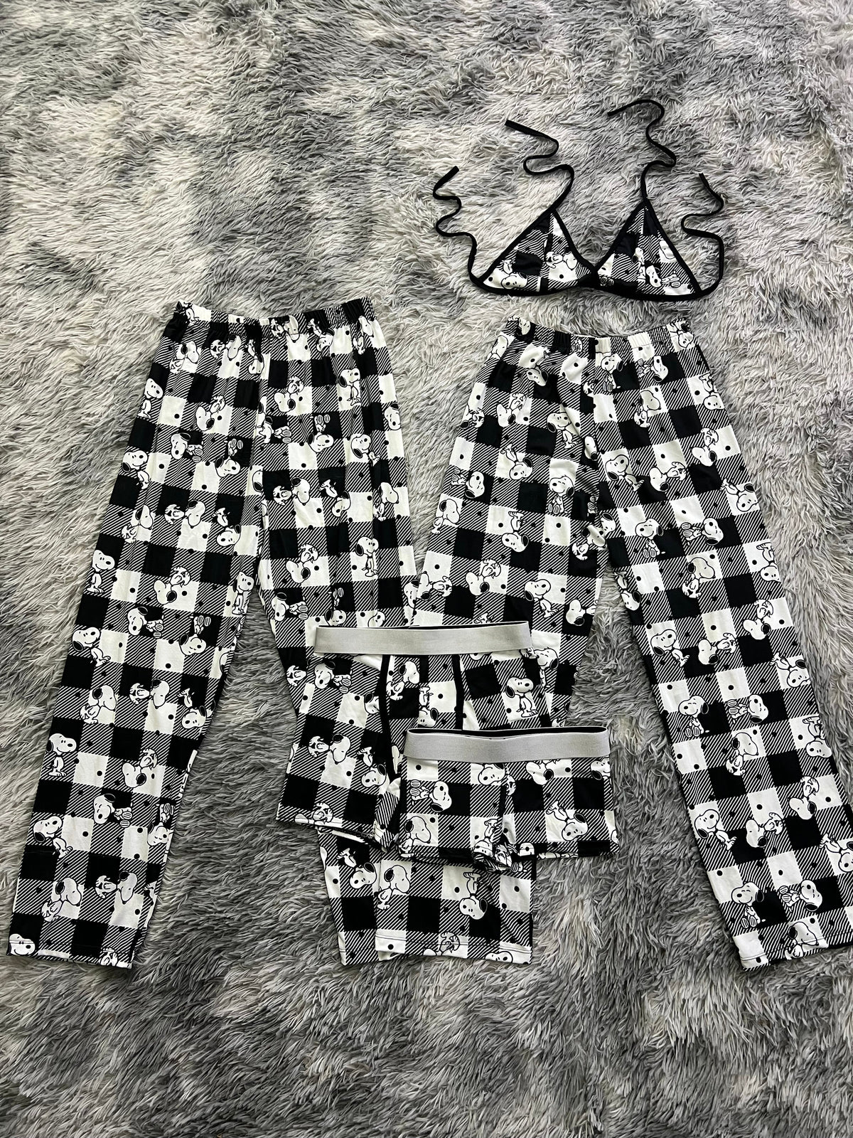 Snoopy Cuadros Cozy Soft Sleepwear Pijama De 5 Piezas