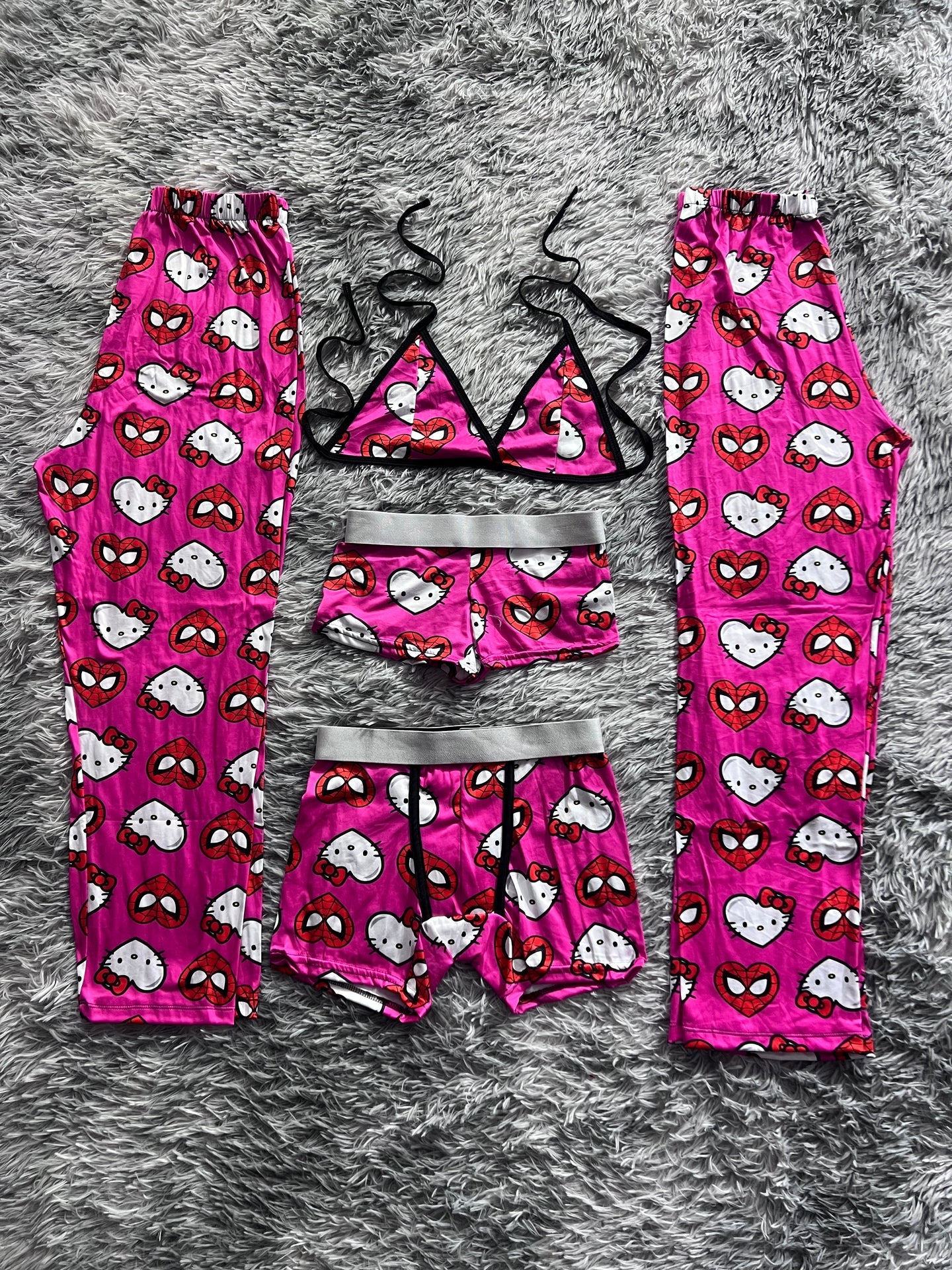 spider kitty corazones fondo rosa pijama 5 piezas