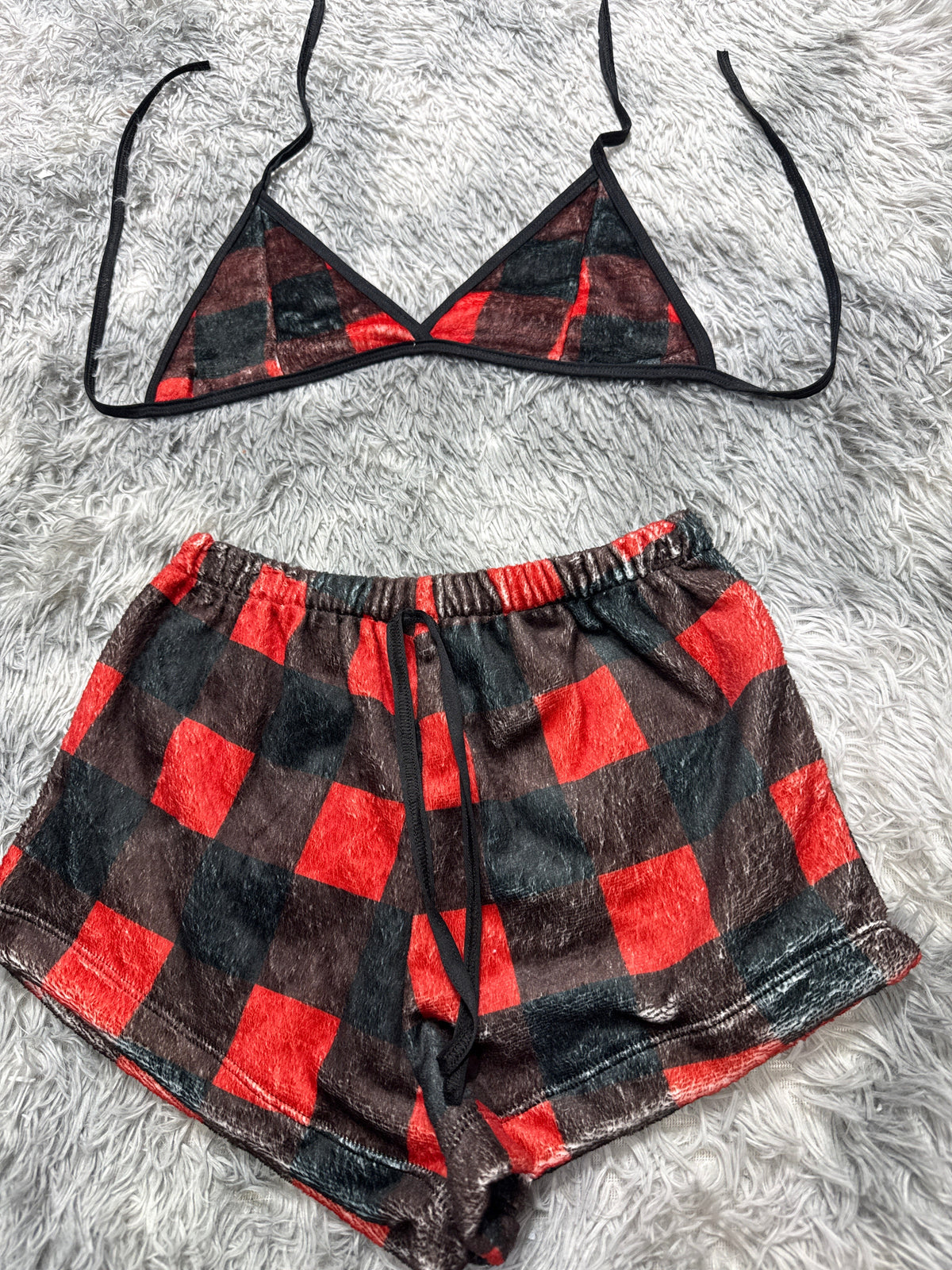 Cuadros Rojos Top Con Short Unitalla De Afelpado