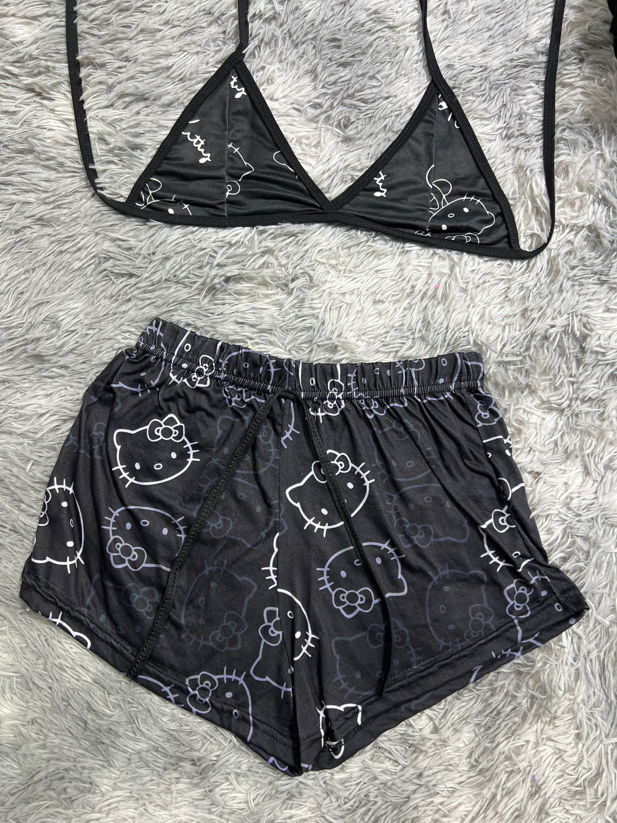 Hello Kitty Negro Top Con Short Unitalla De Brush