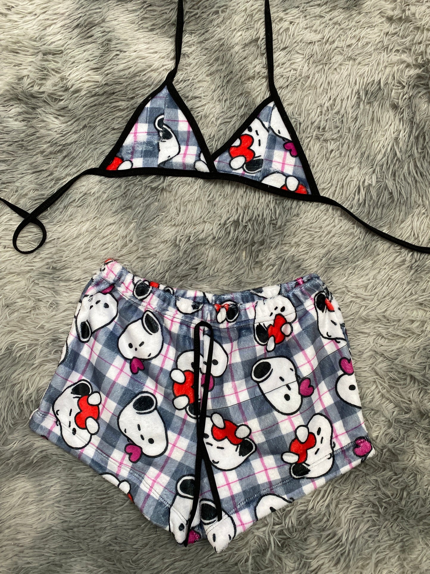 Snoopy rayas rosas top con short unitalla de afelpado