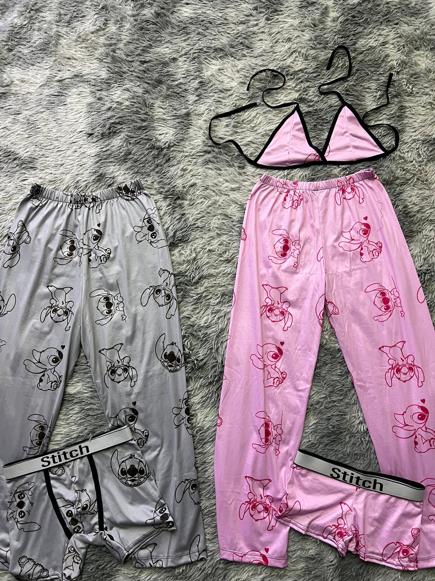 stitch gris y rosa pijama 5 piezas