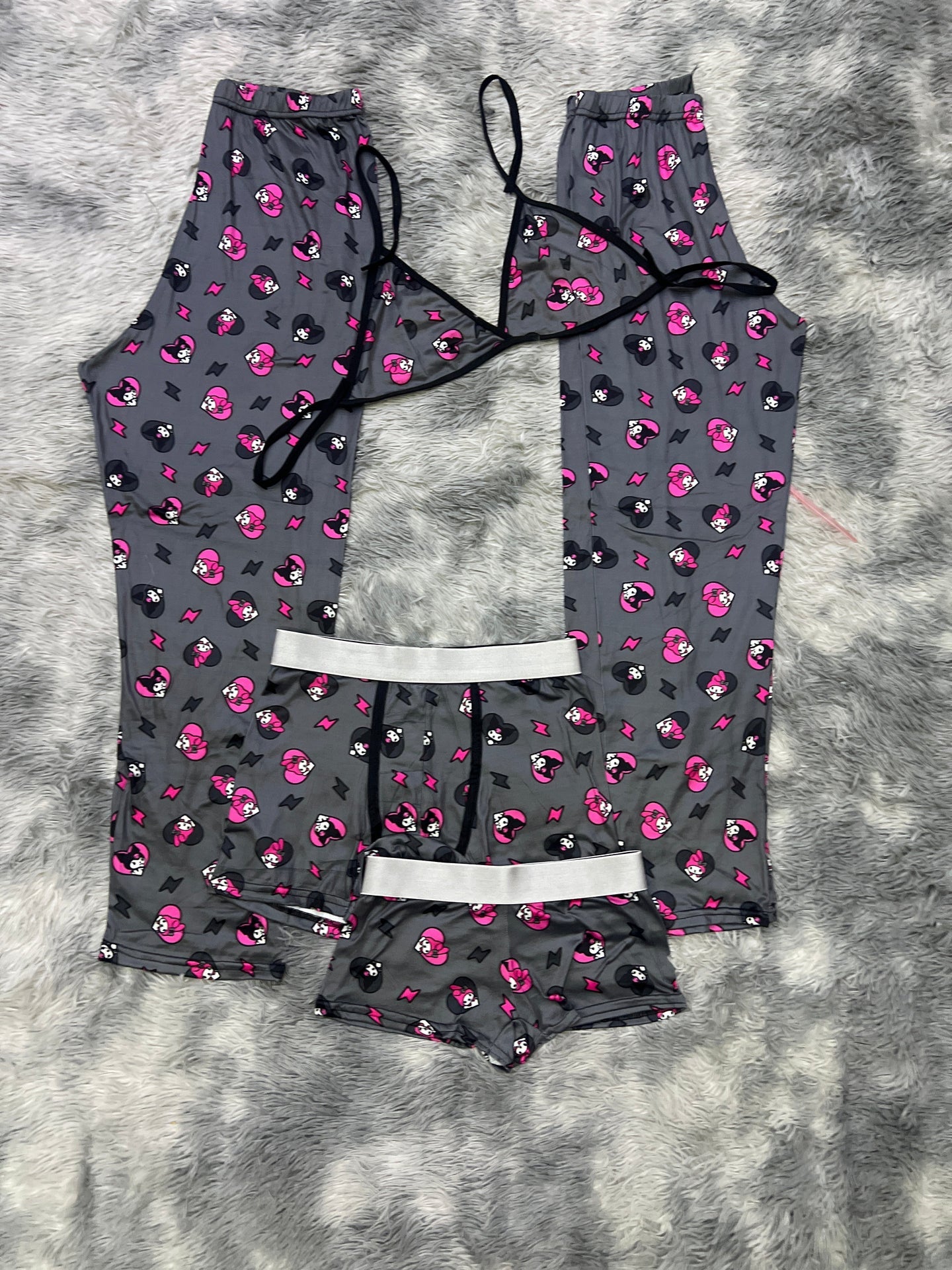 Kuromi my melody grey Print 5 piece pajama set 💖😴