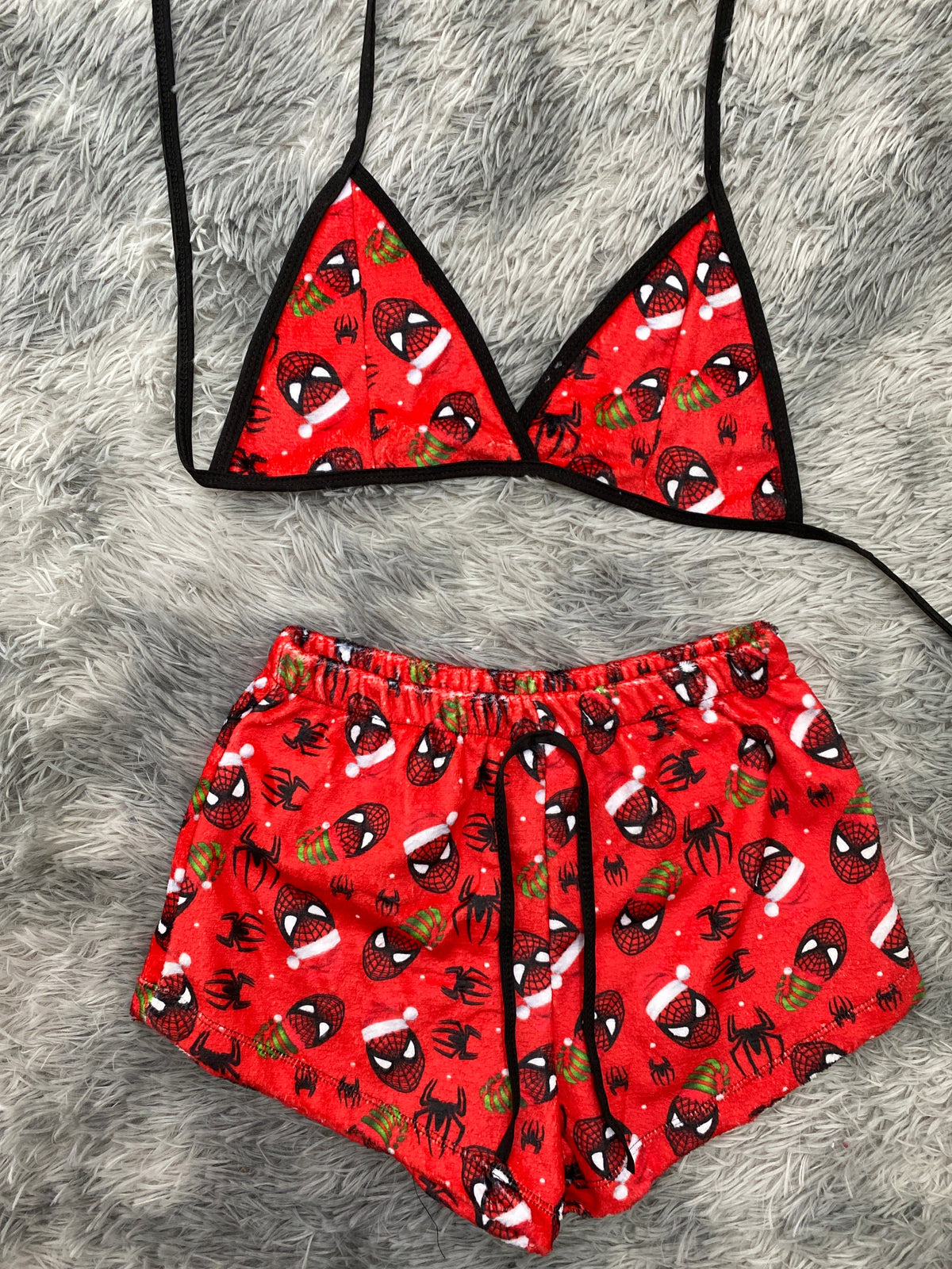 Spiderman navidad nieve fondo rojo Top Con Short Unitalla De Afelpado