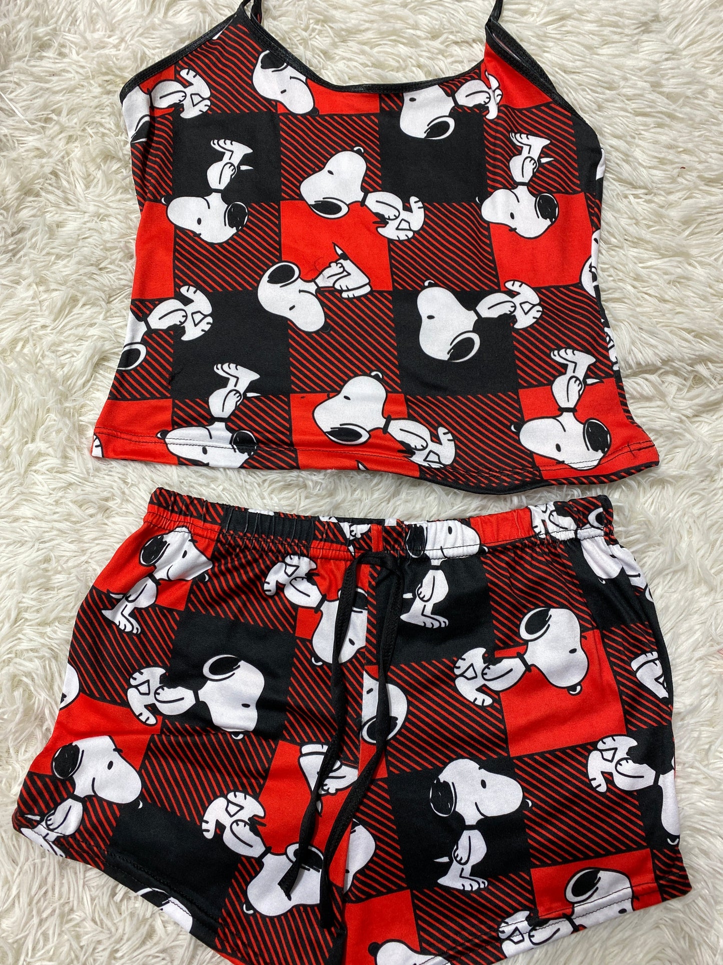 Snoopy cuadros rojos y negros blusa con short