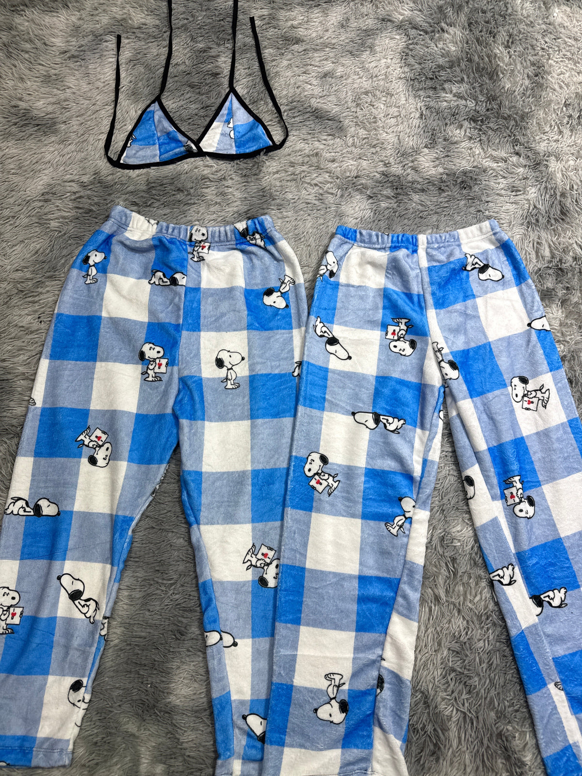 Snoopy Cuadros Azul Duo De Pijama Afelpada