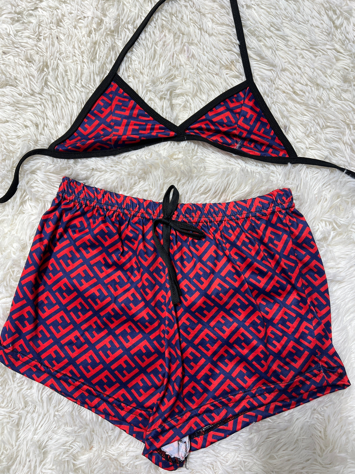 Rojo Y Azul Top Con Short Unitalla De Brush