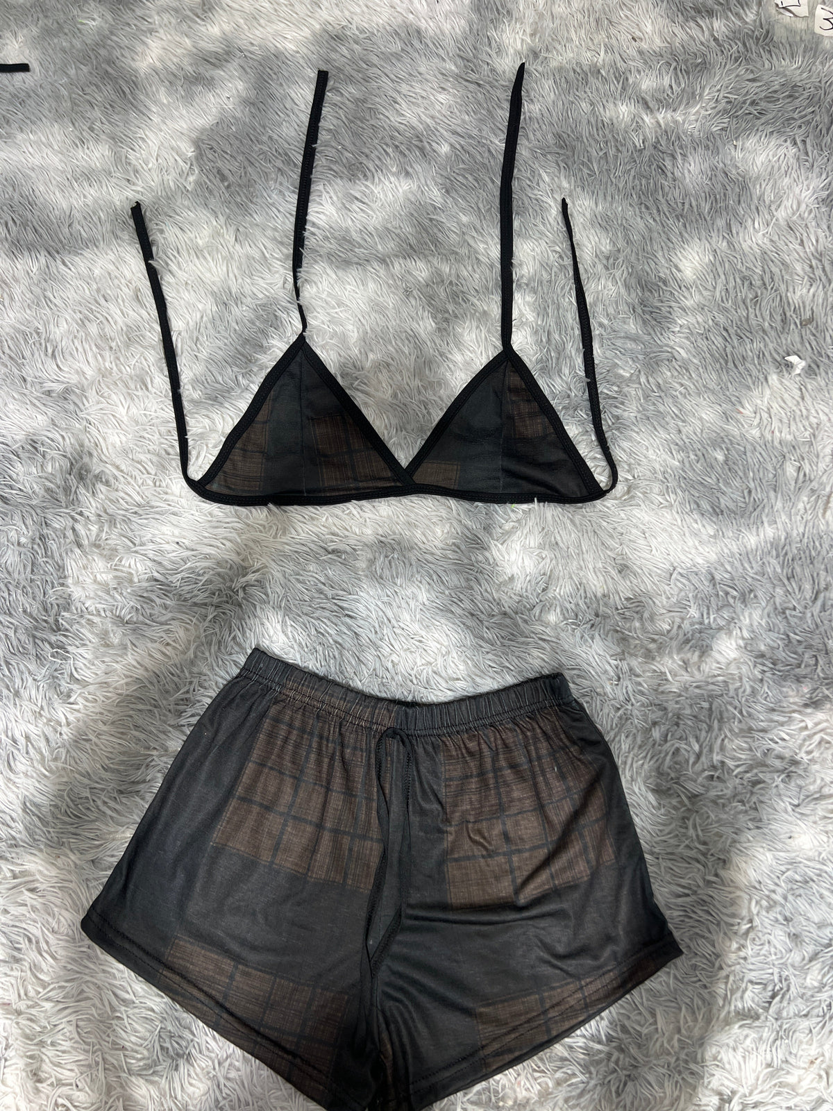 Cuadros Cafés Y Negro Top Con Short Unitalla De Brush