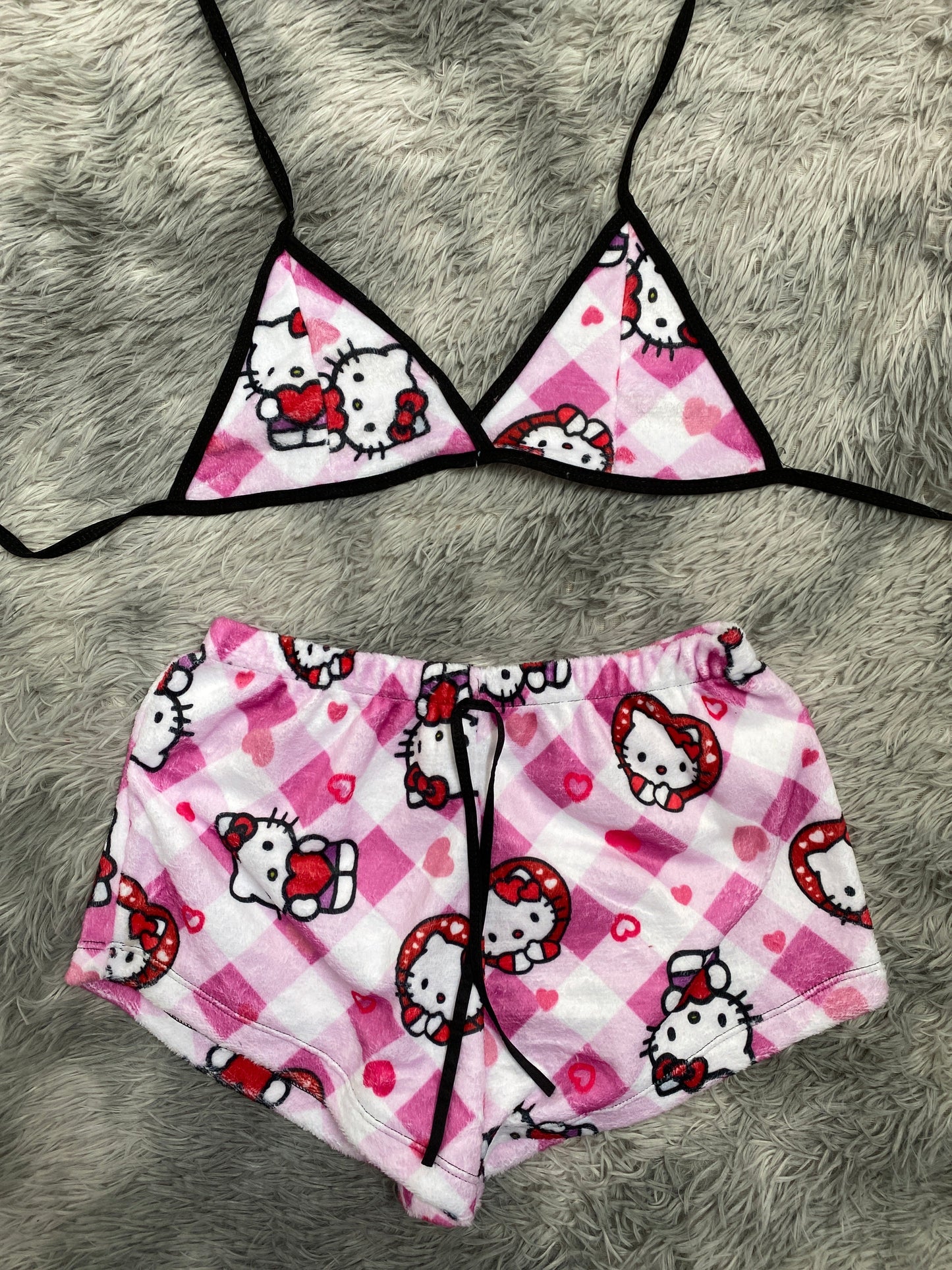 Hello Kitty cuadros rosas y blancos Top Con Short Unitalla De afelpado