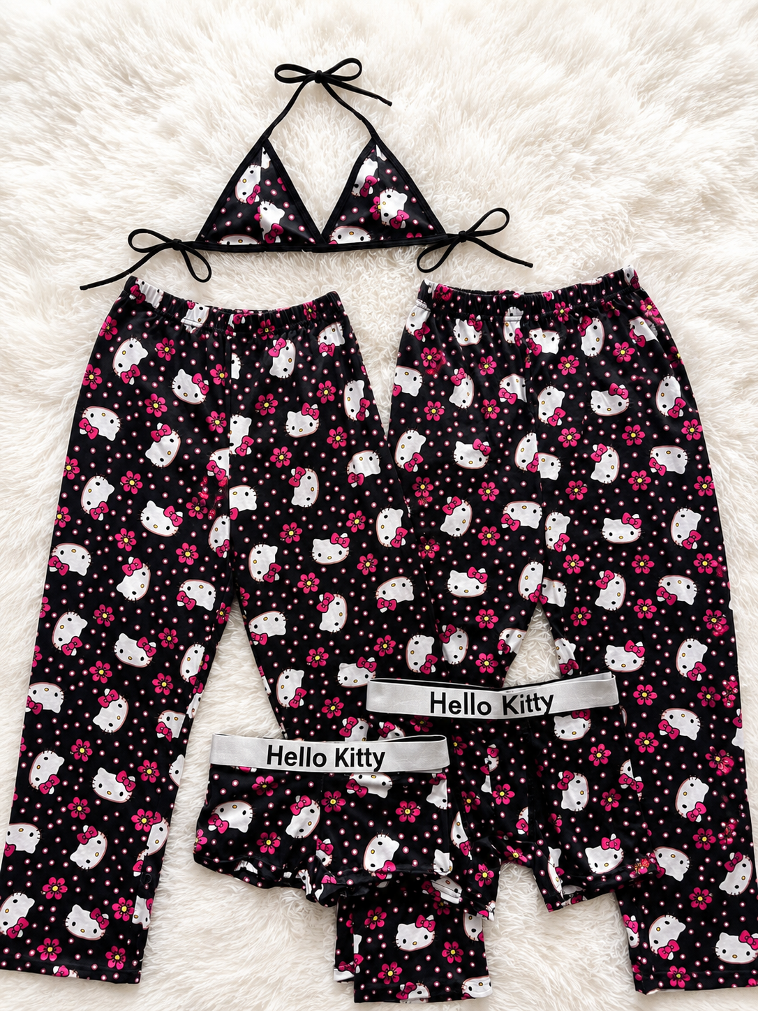 hello kitty puntitos fondo negro pijama 5 piezas