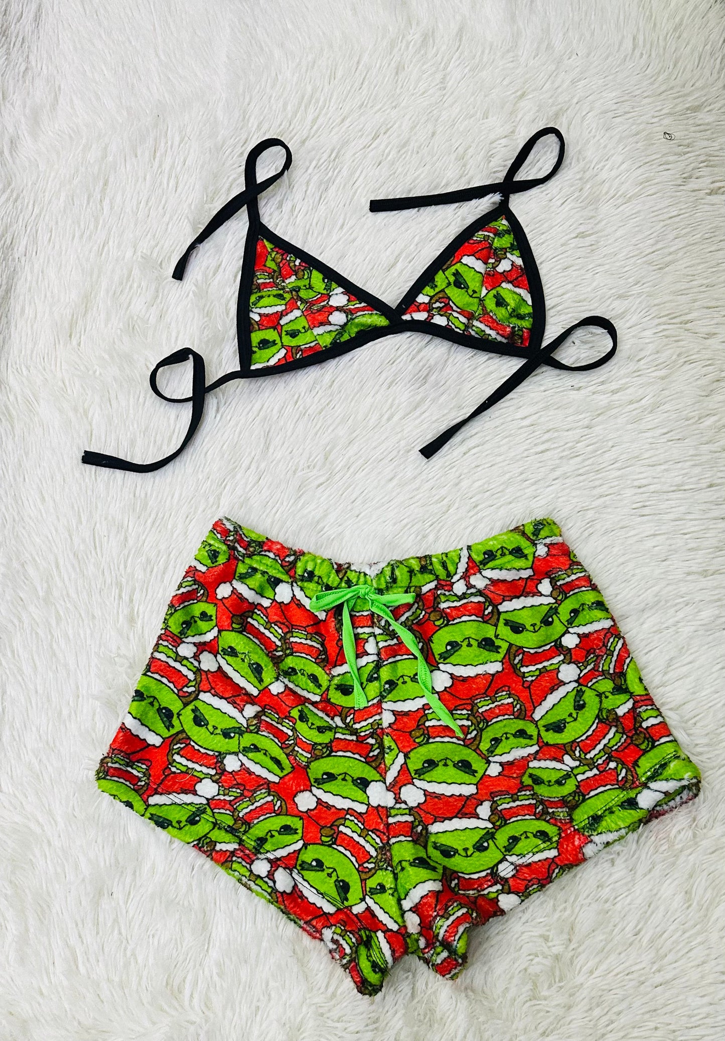 Pijama Grinch Parejas Conjunto Navidad Tela Invierno Descanso Casa Verde short con top