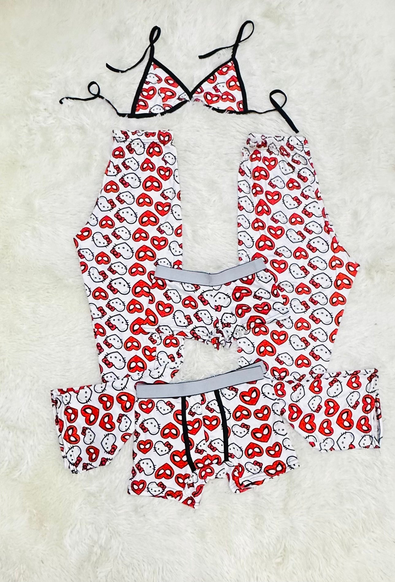 Spiderkitty Print Pijama Blanco Conjunto Casa Diario Uso Hogar Duo Unitalla de 5 piezas