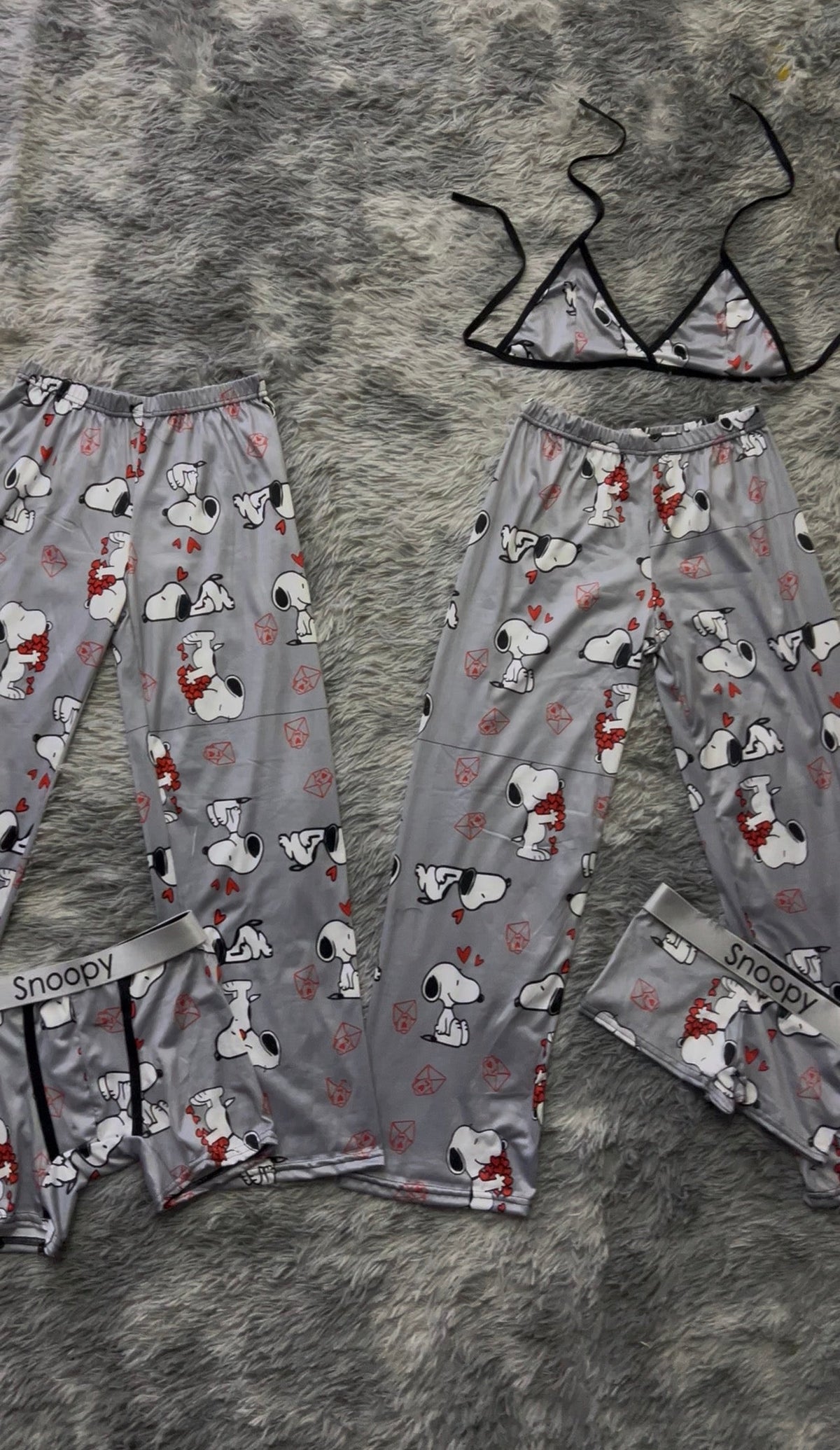 Gris Snoopy Valentines Pijama De 5 Piezas