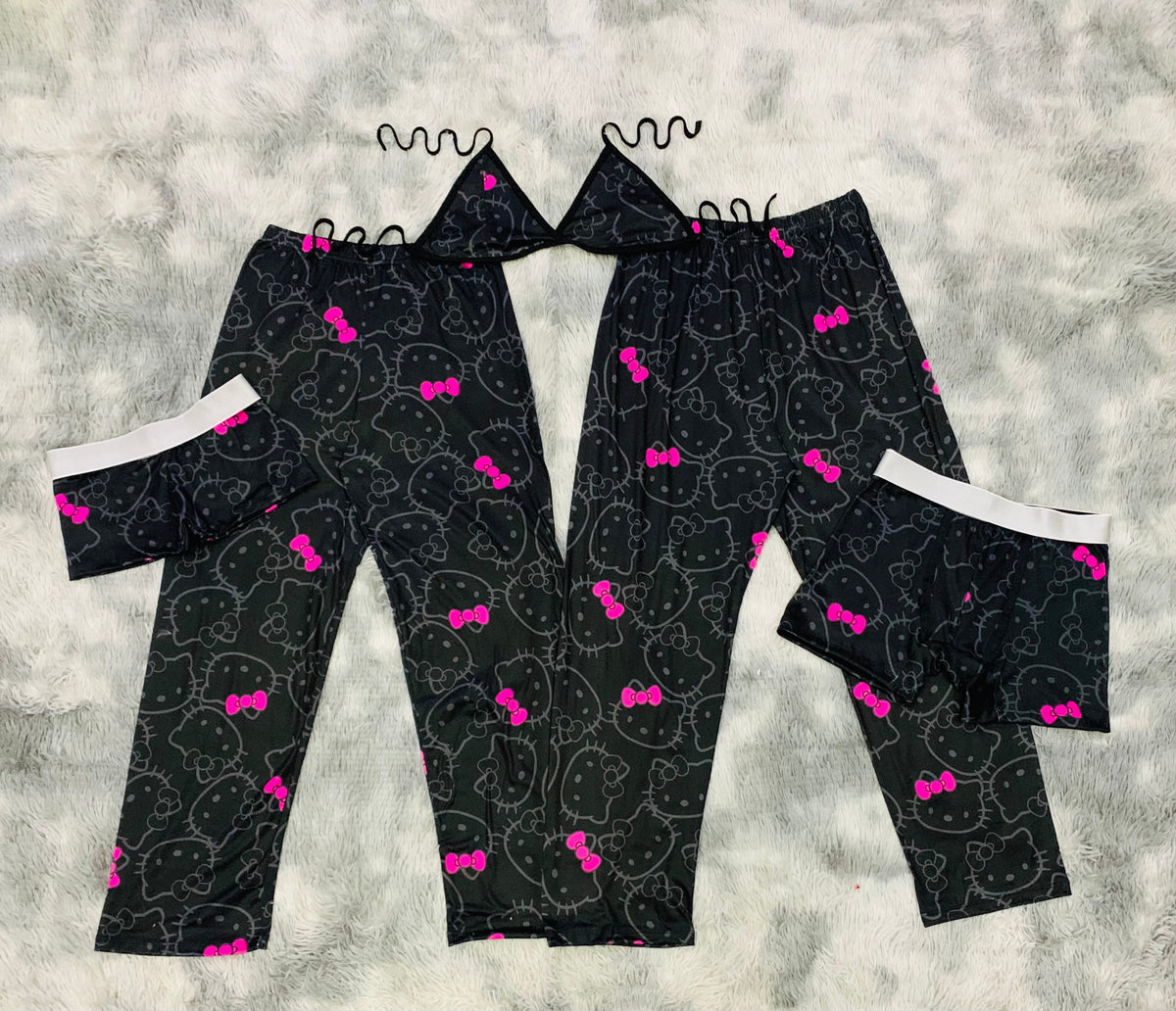 Hello Kitty Rosa Bow Adorable Pijama De 5 Piezas