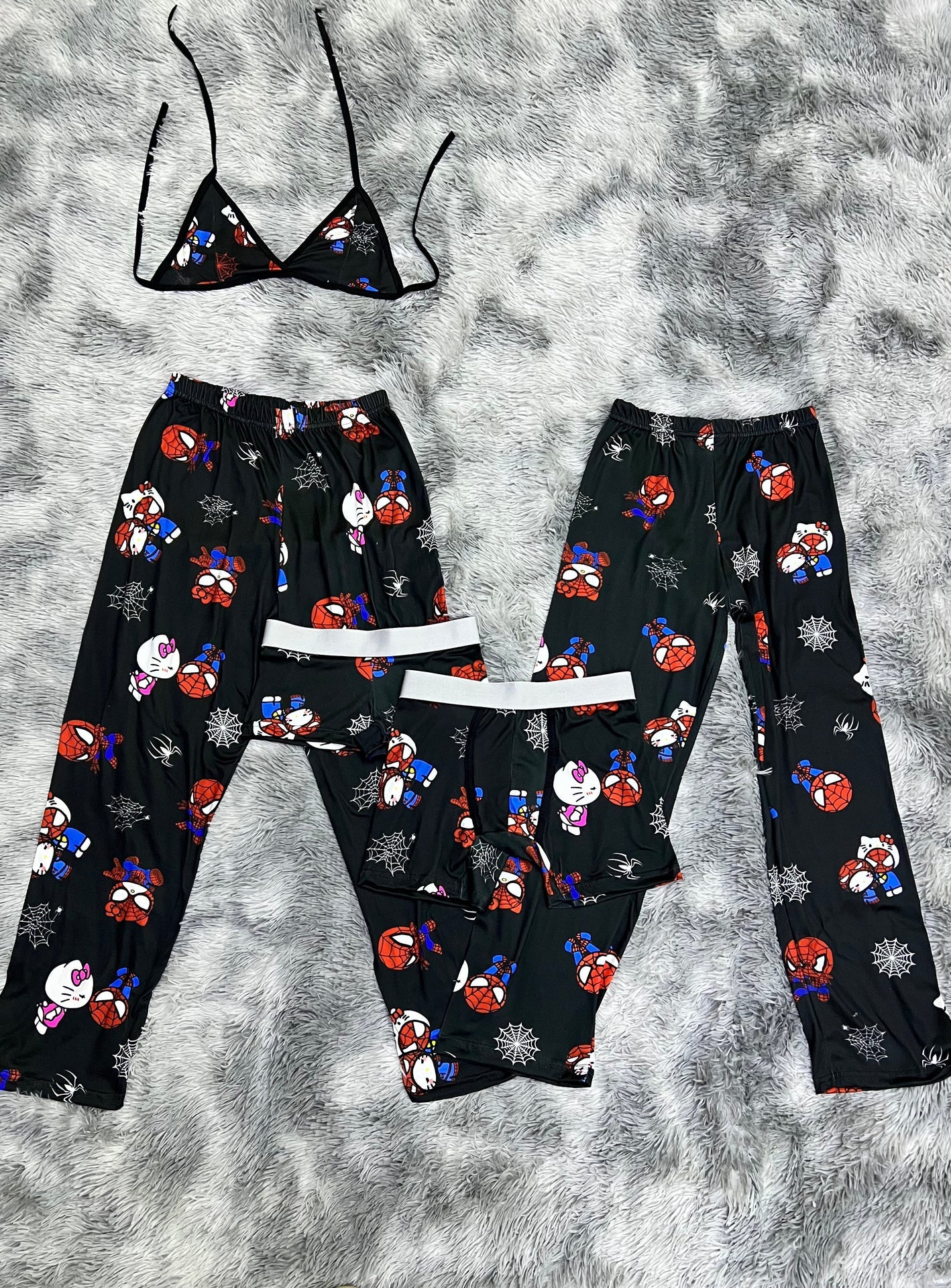 Spiderkitty black Print 5 piece pajama set