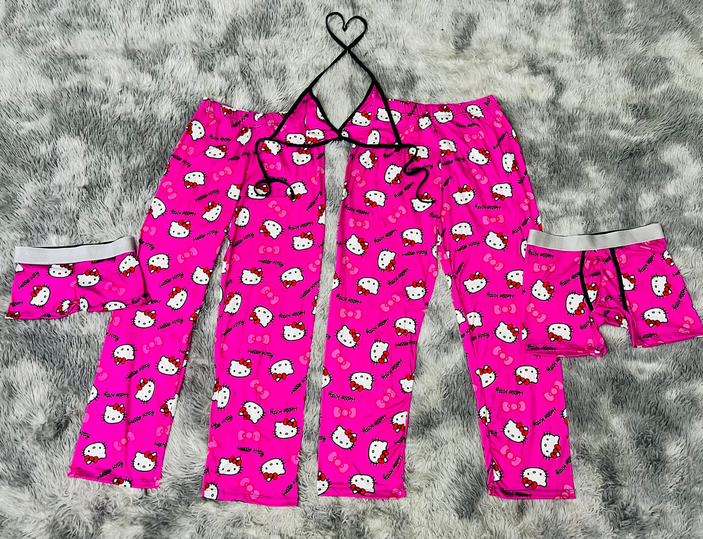 Kitty Pink bow 5 Piece Pajama Set for Couples 😽💗