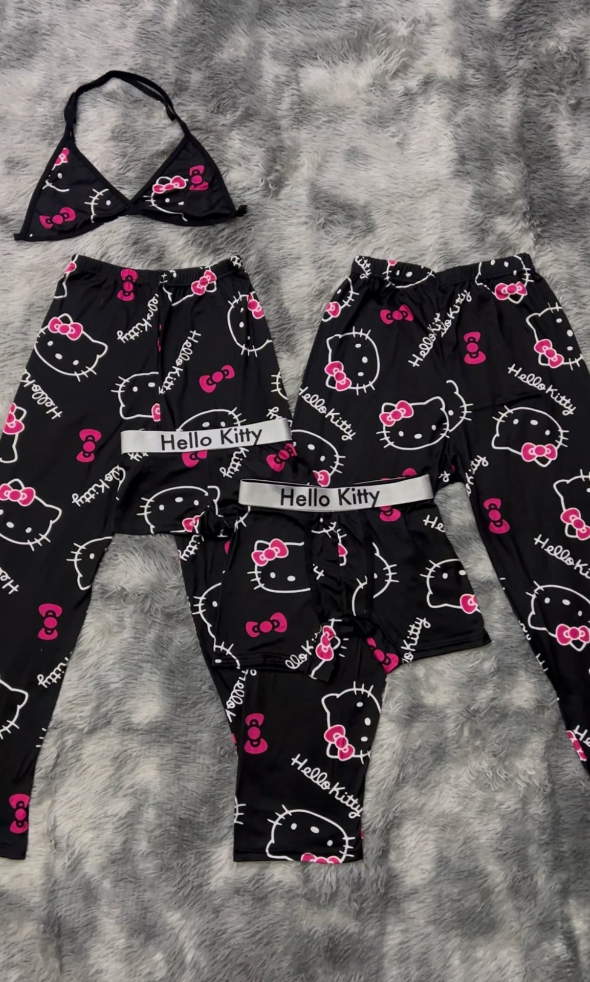 Hello Kitty black Print 5 piece pajama set For Couples 😺😌