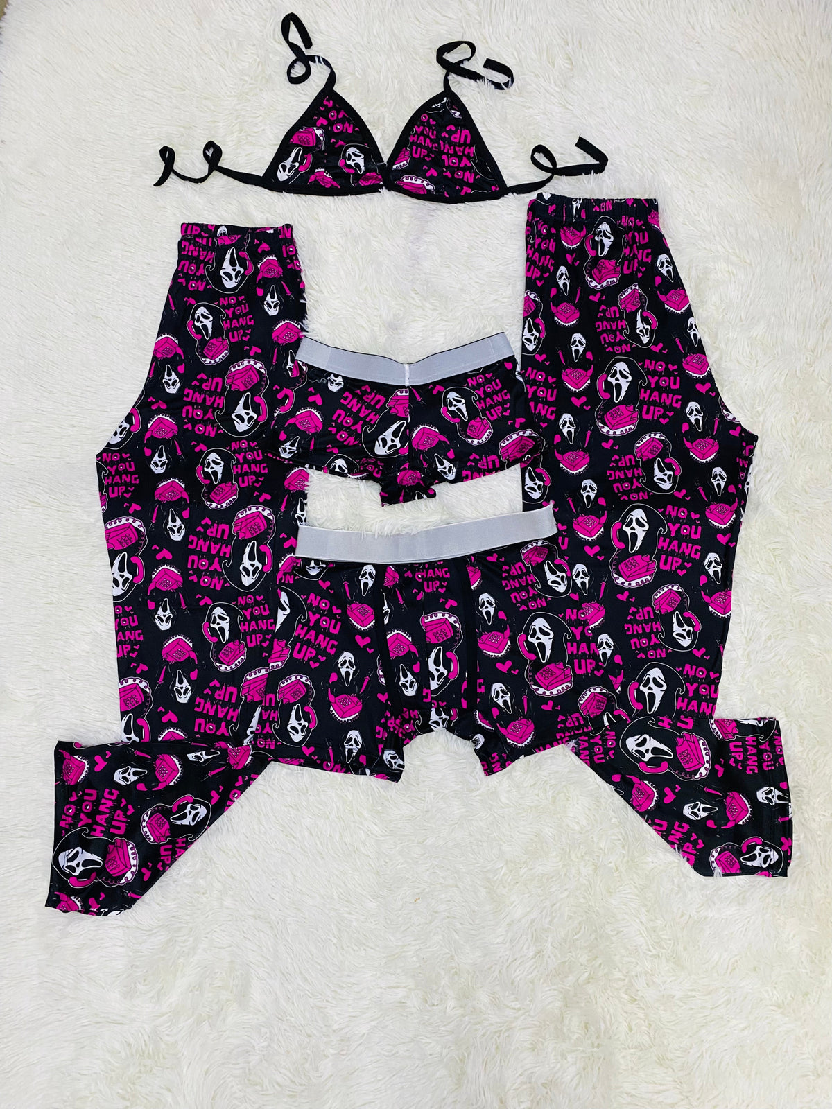 Ghost Cara Negro Y Rosa Pijama De 5 Piezas