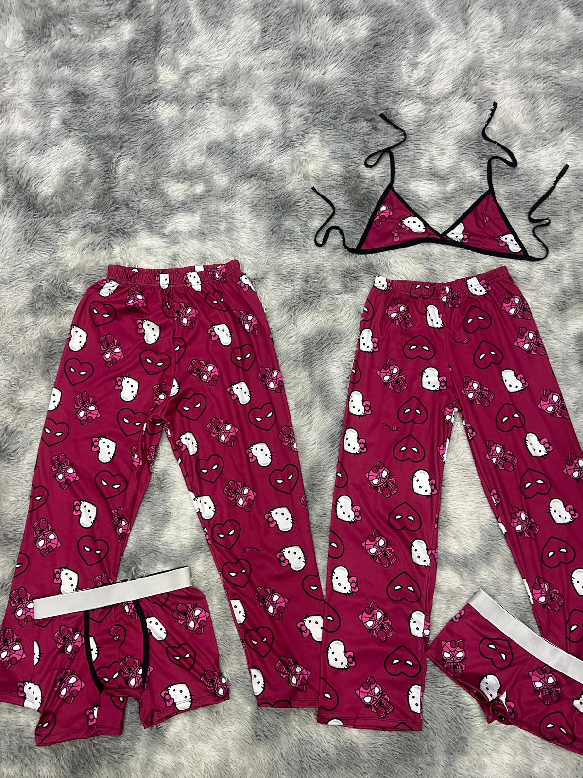 Spider Hello Kitty Color Vino Pijama De 5 Piezas