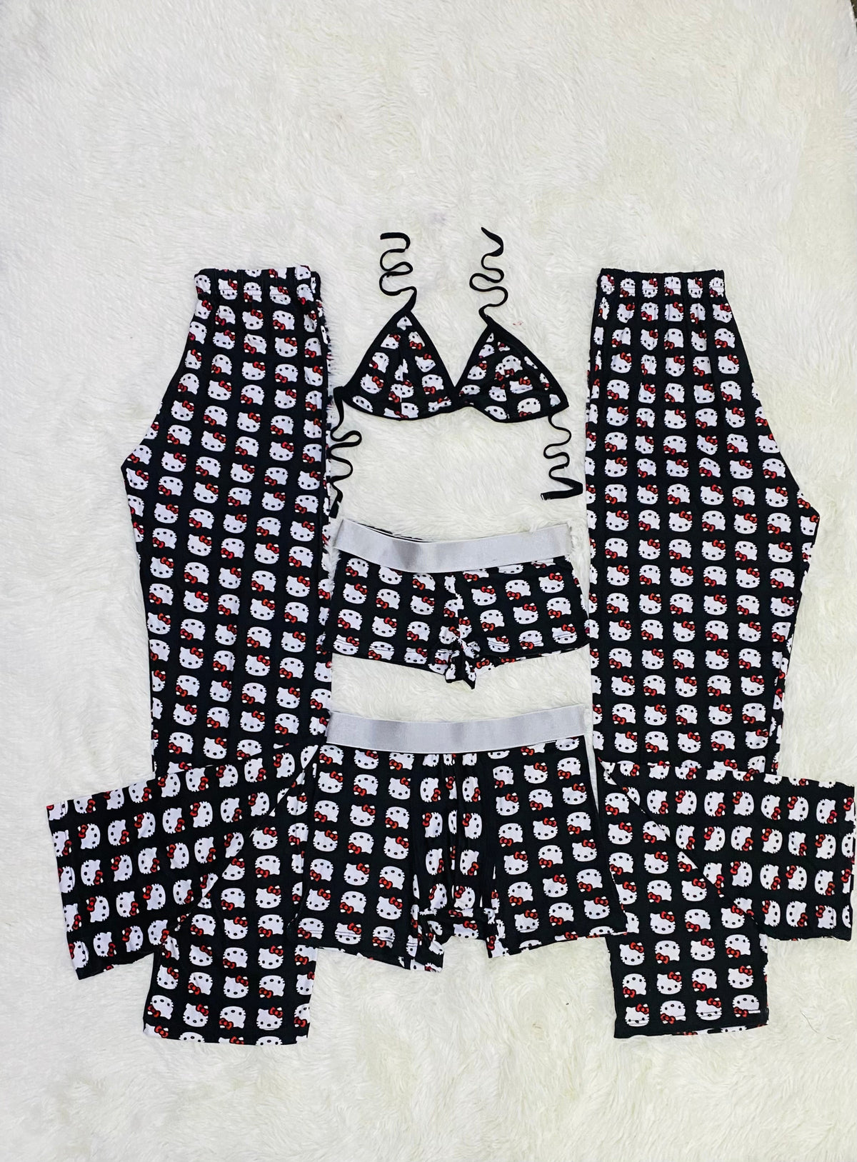 Hello Kitty Negro Pijama De 5 Piezas