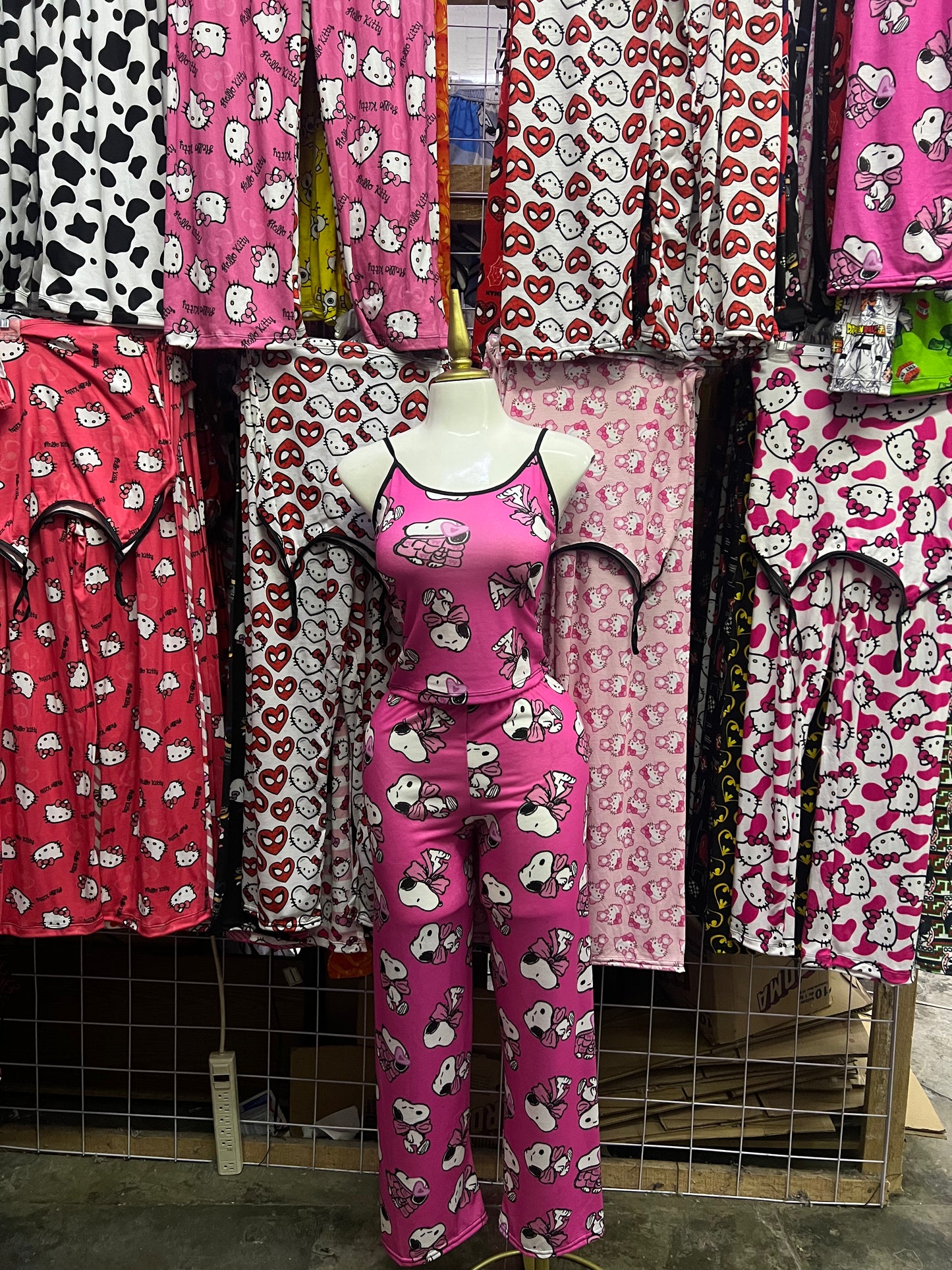 Snoopy rosa Pijama de dama con blusa y pantalón individual de dama