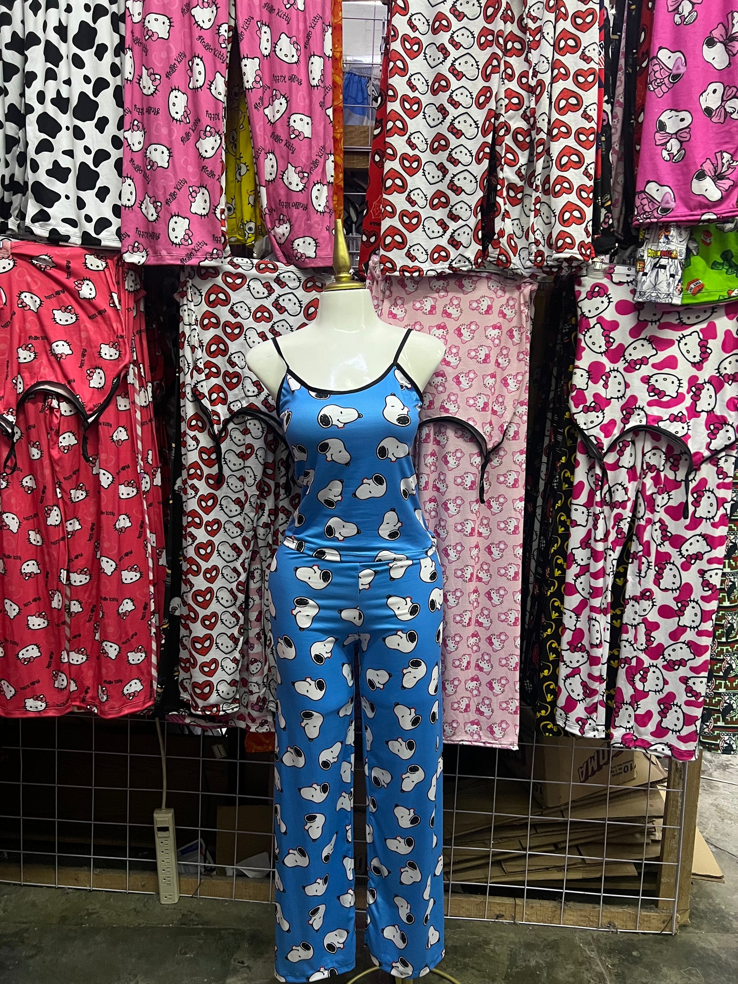 Snoopy azul Pijama de dama con blusa y pantalón individual de dama