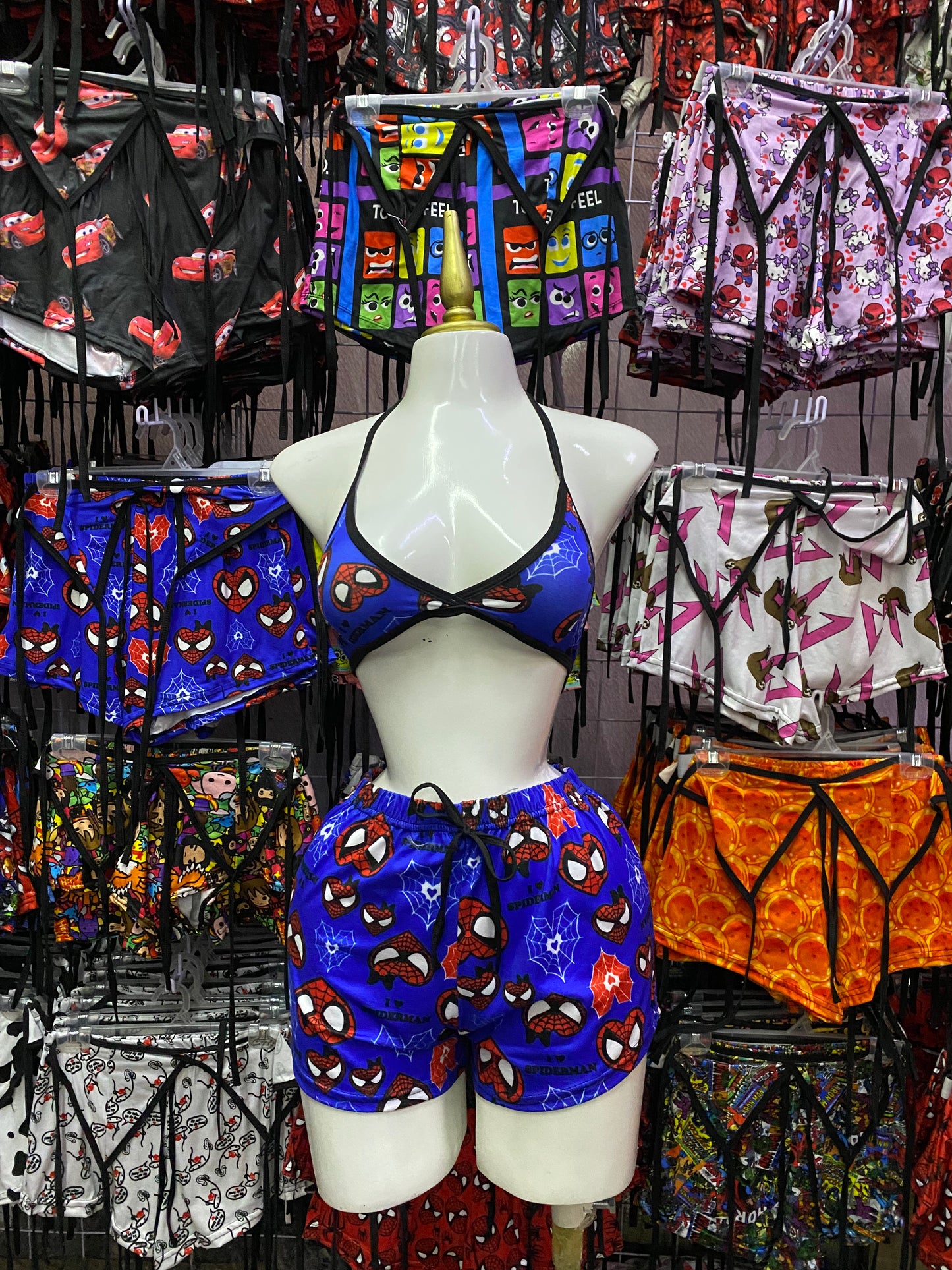 Spiderman corazón fondo azul Pijama de dama short con top individual de dama