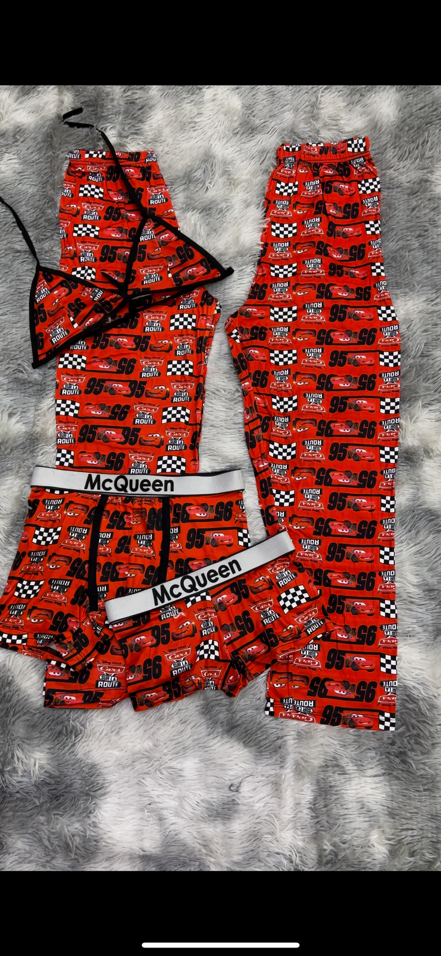 McQueen Red 5 piece pajama set For Couple