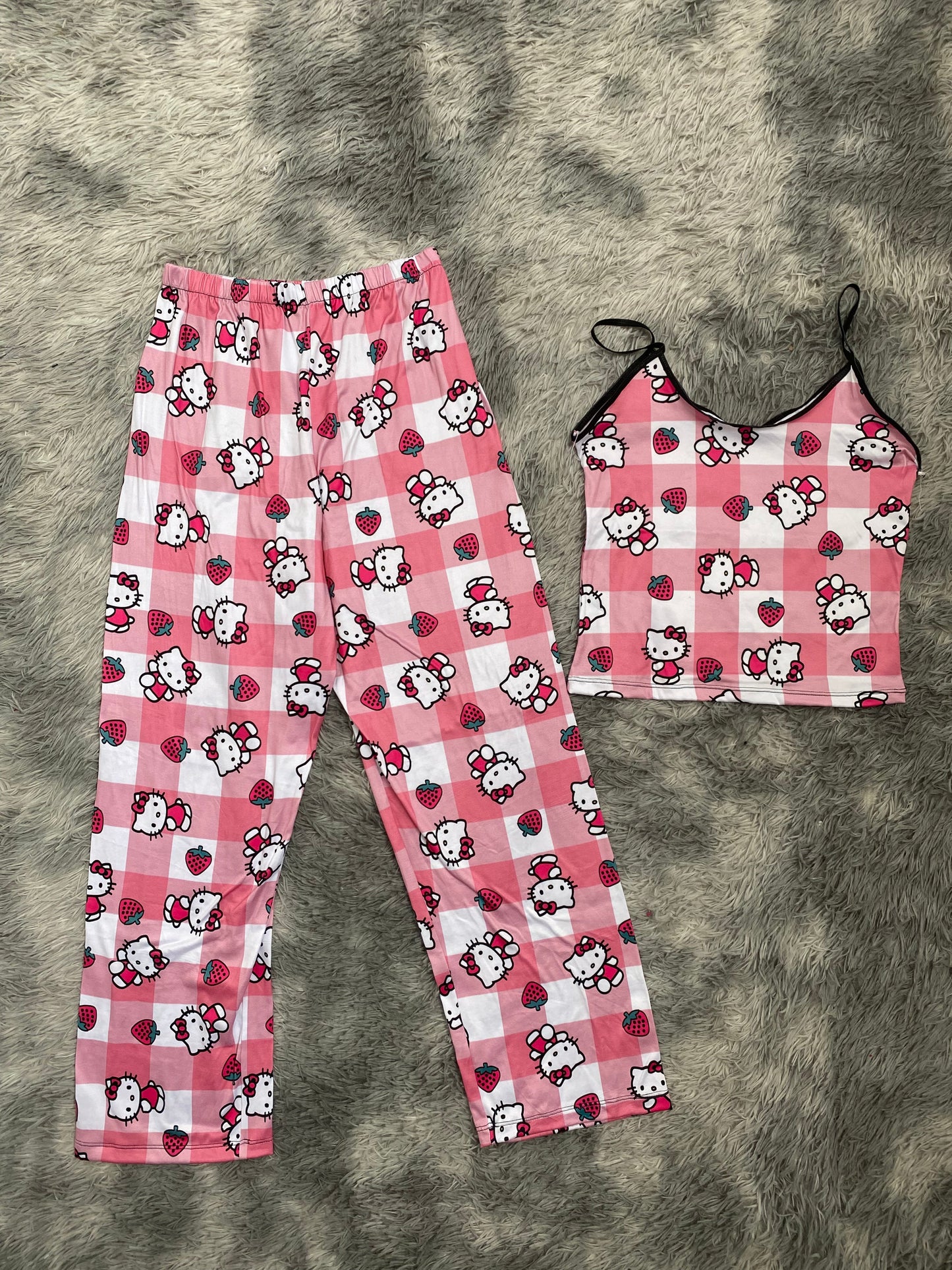 Hello kitty fresas y cuadros rosas Blusa Con Pantalón Pijama De Dama