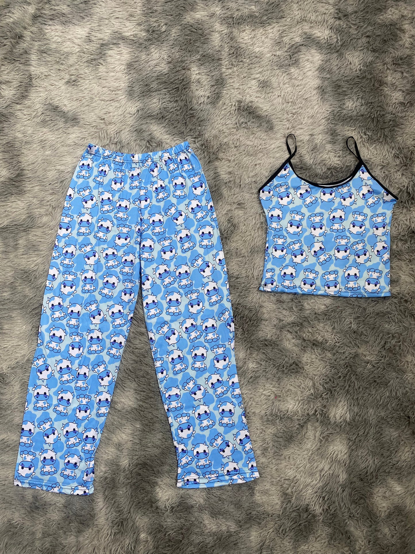 Vaca azul Blusa Con Pantalón Pijama De Dama