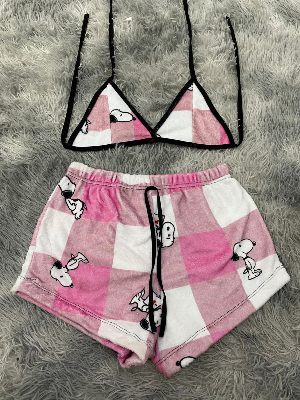 snoopy cuadros rosas Top con short unitalla afelpado