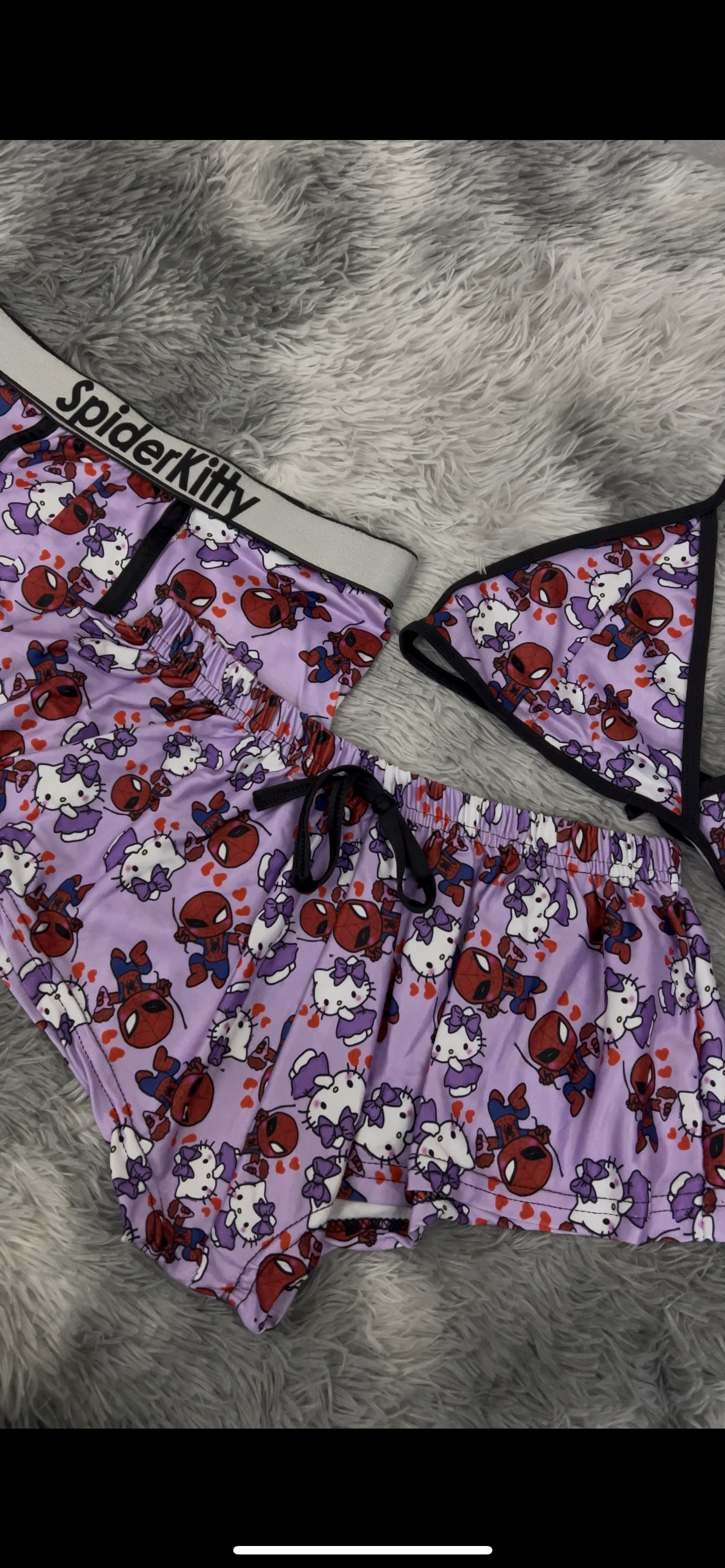 Spiderkitty Print Shorts Negro duo short con top