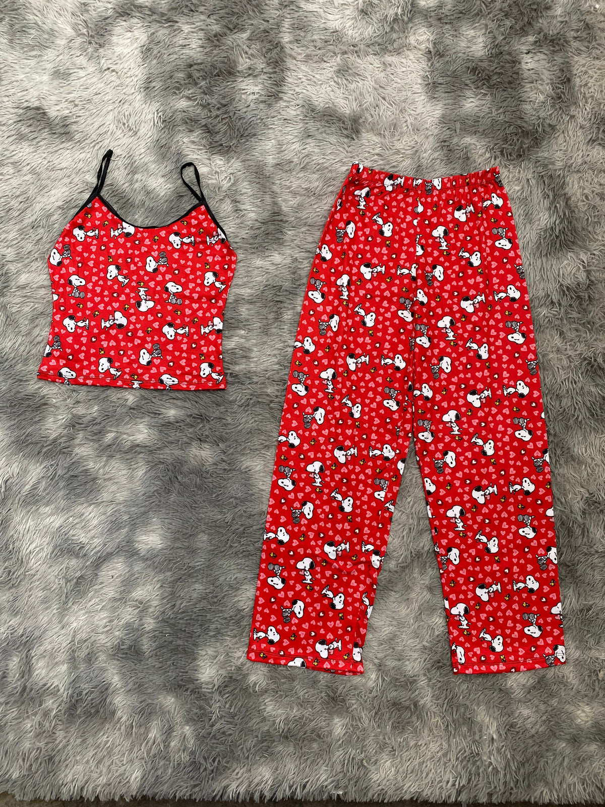 Snoopy corazones fondo rojo Blusa Con Pantalón Pijama De Dama