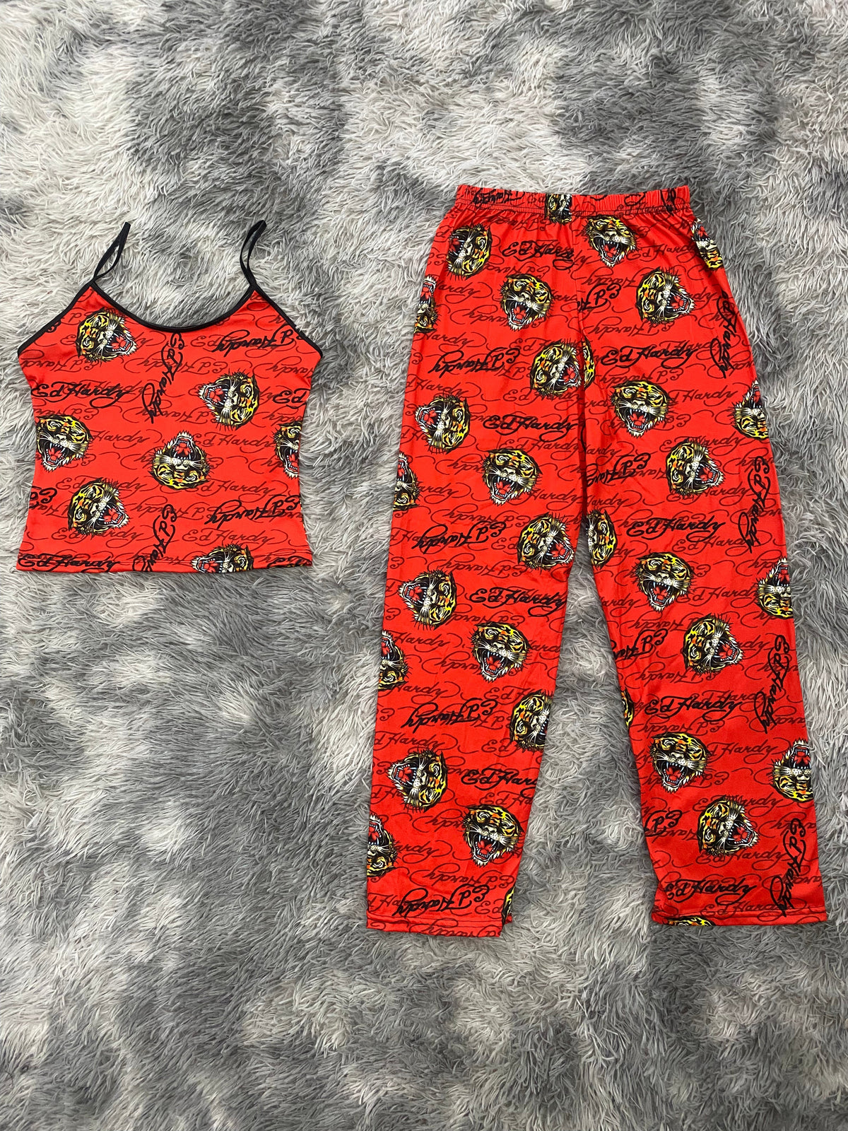 Ed Hardy rojo Blusa Con Pantalón Pijama De Dama