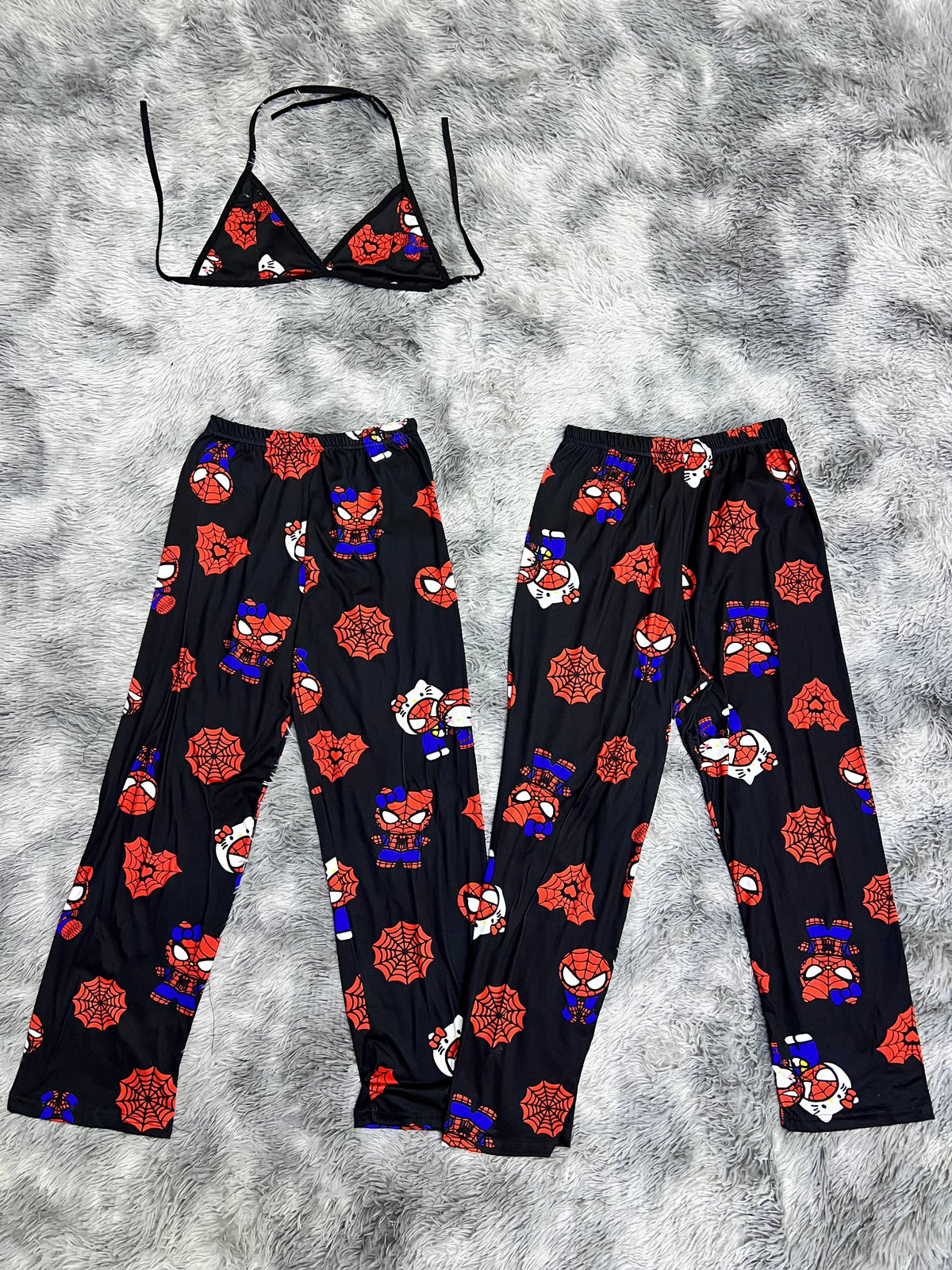 Spiderkitty Negro Telarana Roja Duo De Pijama Afelpada